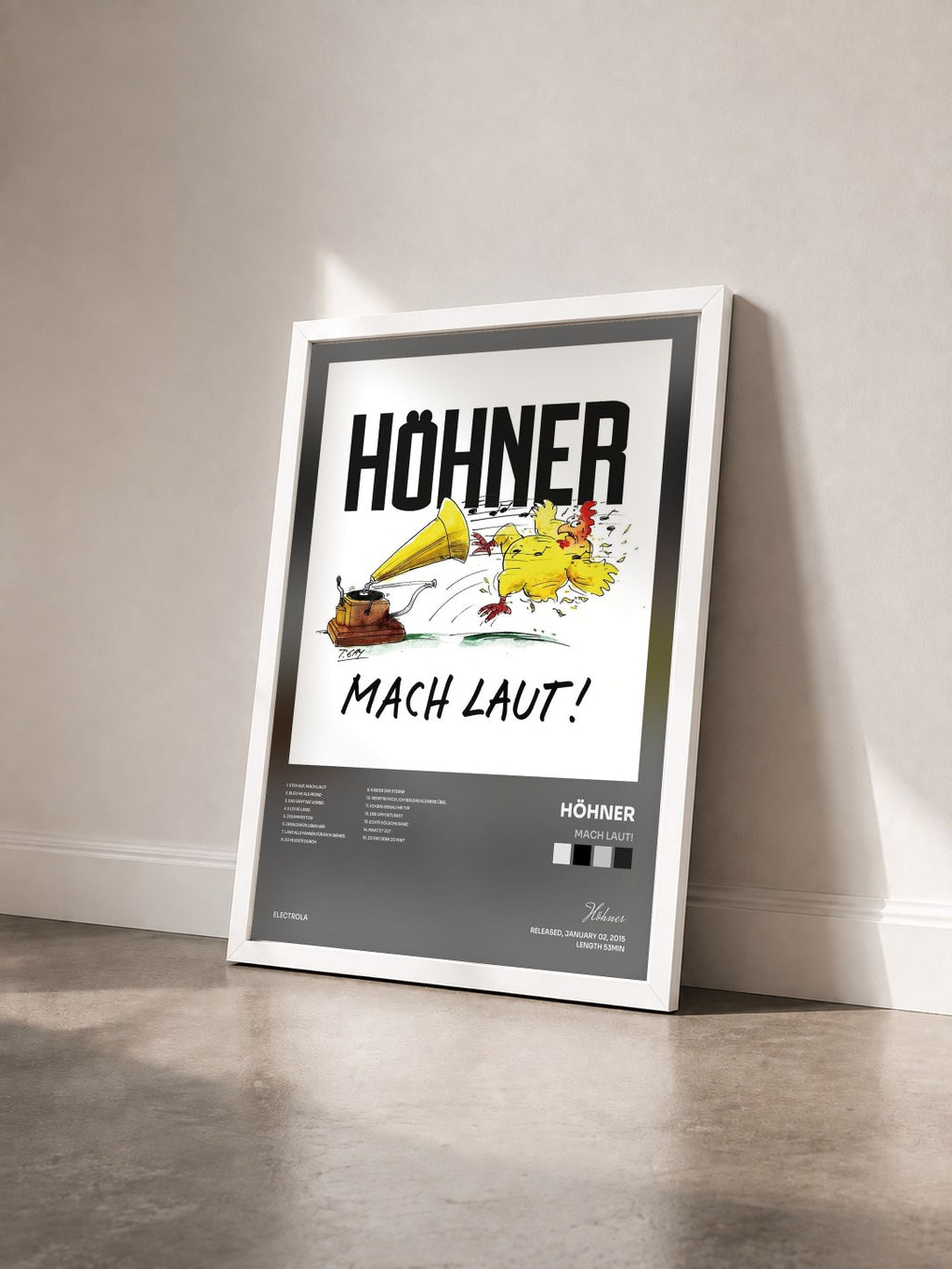#blanc Tableau de l'album Mach laut! de Höhner vu de trois quarts, cadre blanc