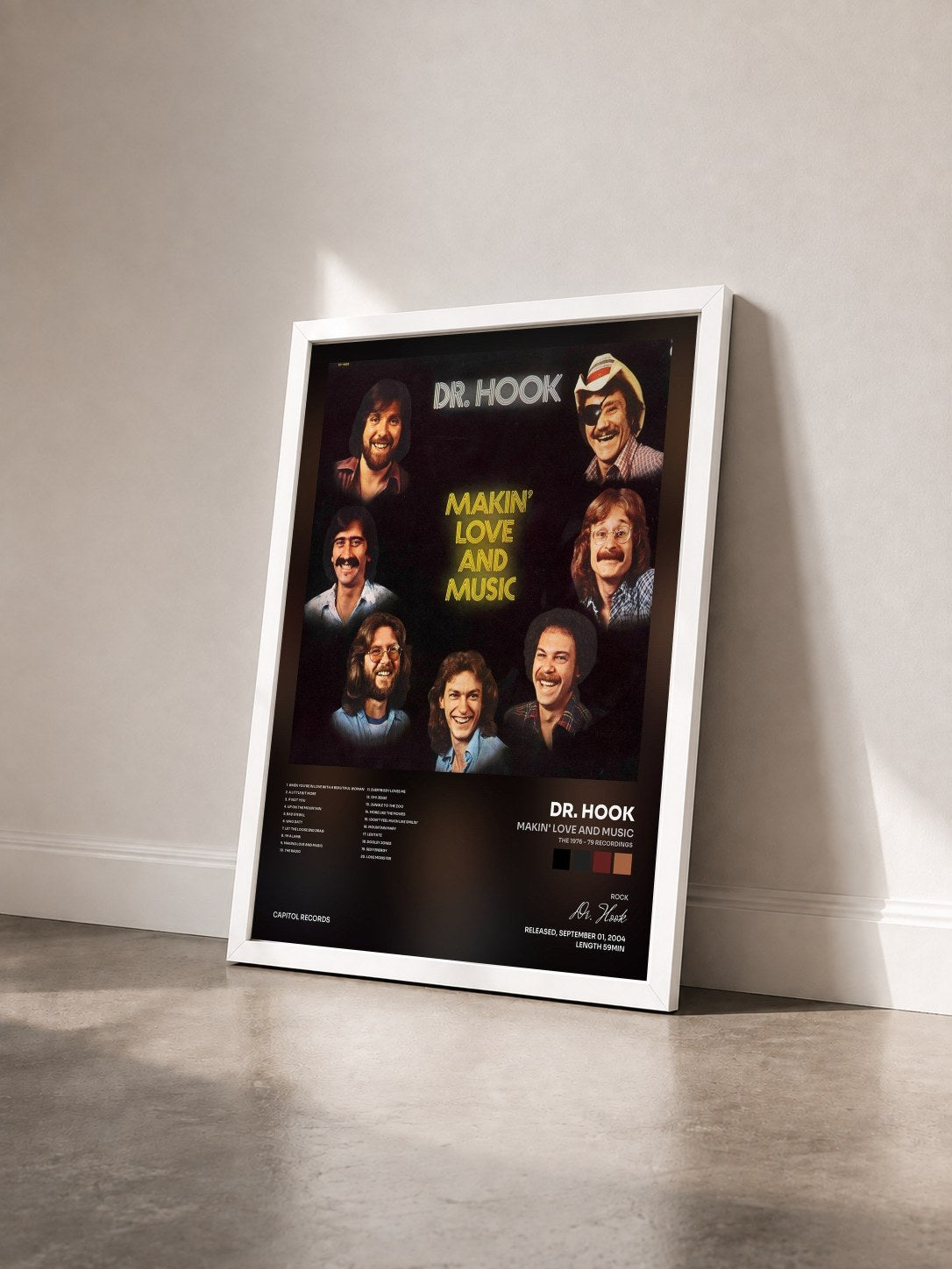 #blanc Tableau de l'album Makin' Love And Music (The 1976 - 79 Recordings) de Dr. Hook vu de trois quarts, cadre blanc