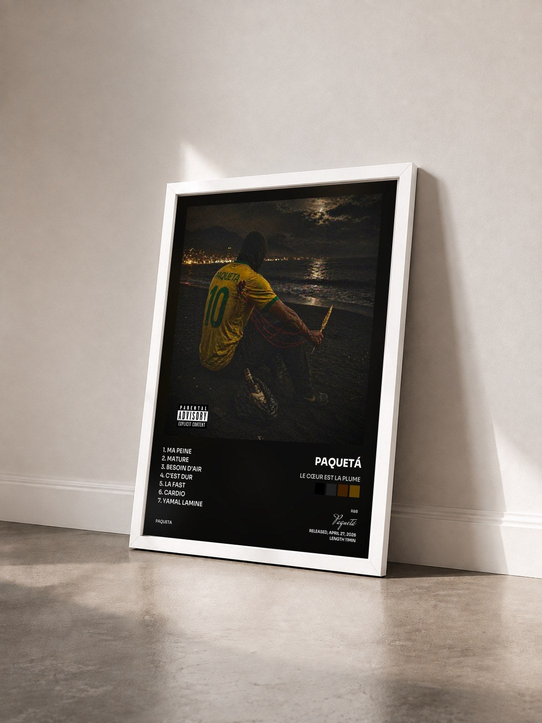 #blanc Tableau de l'album Le cœur est la plume de Paquetá vu de trois quarts, cadre blanc
