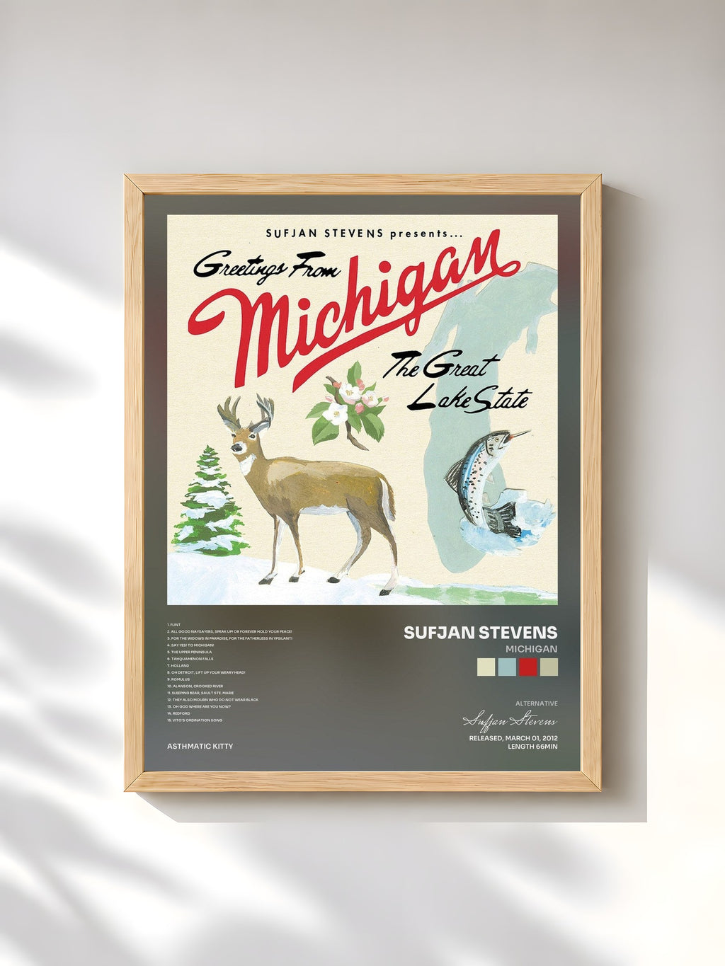 #bois Tableau de l'album Michigan de Sufjan Stevens, cadre en bois brut, imprimé et encadré en France