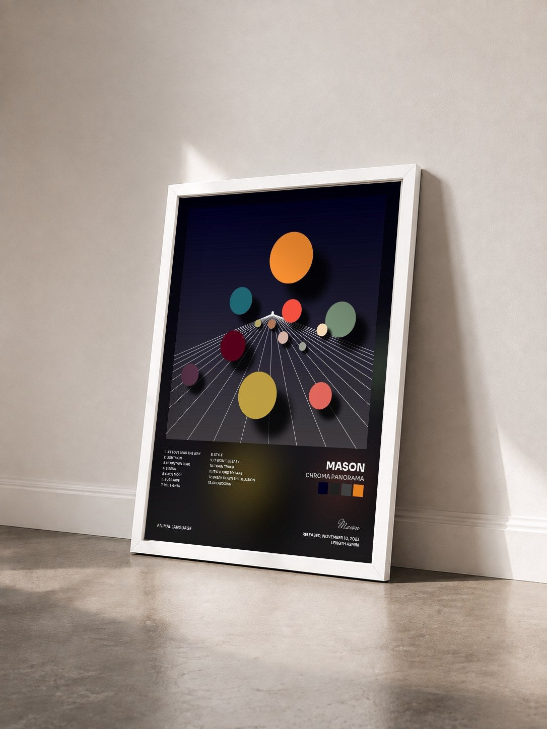 #blanc Tableau de l'album Chroma Panorama de Mason vu de trois quarts, cadre blanc
