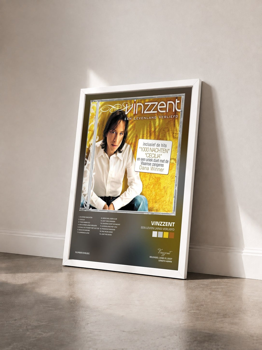 #blanc Tableau de l'album Een Leven Lang Verliefd de Vinzzent vu de trois quarts, cadre blanc
