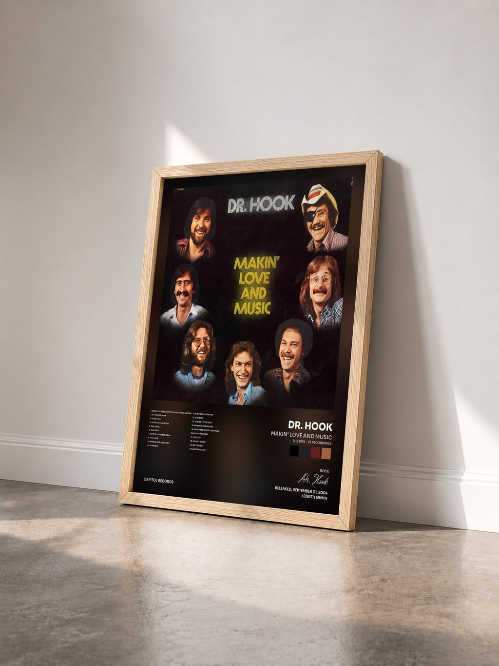 #bois Tableau de l'album Makin' Love And Music (The 1976 - 79 Recordings) de Dr. Hook vu de trois quarts, cadre en bois brut