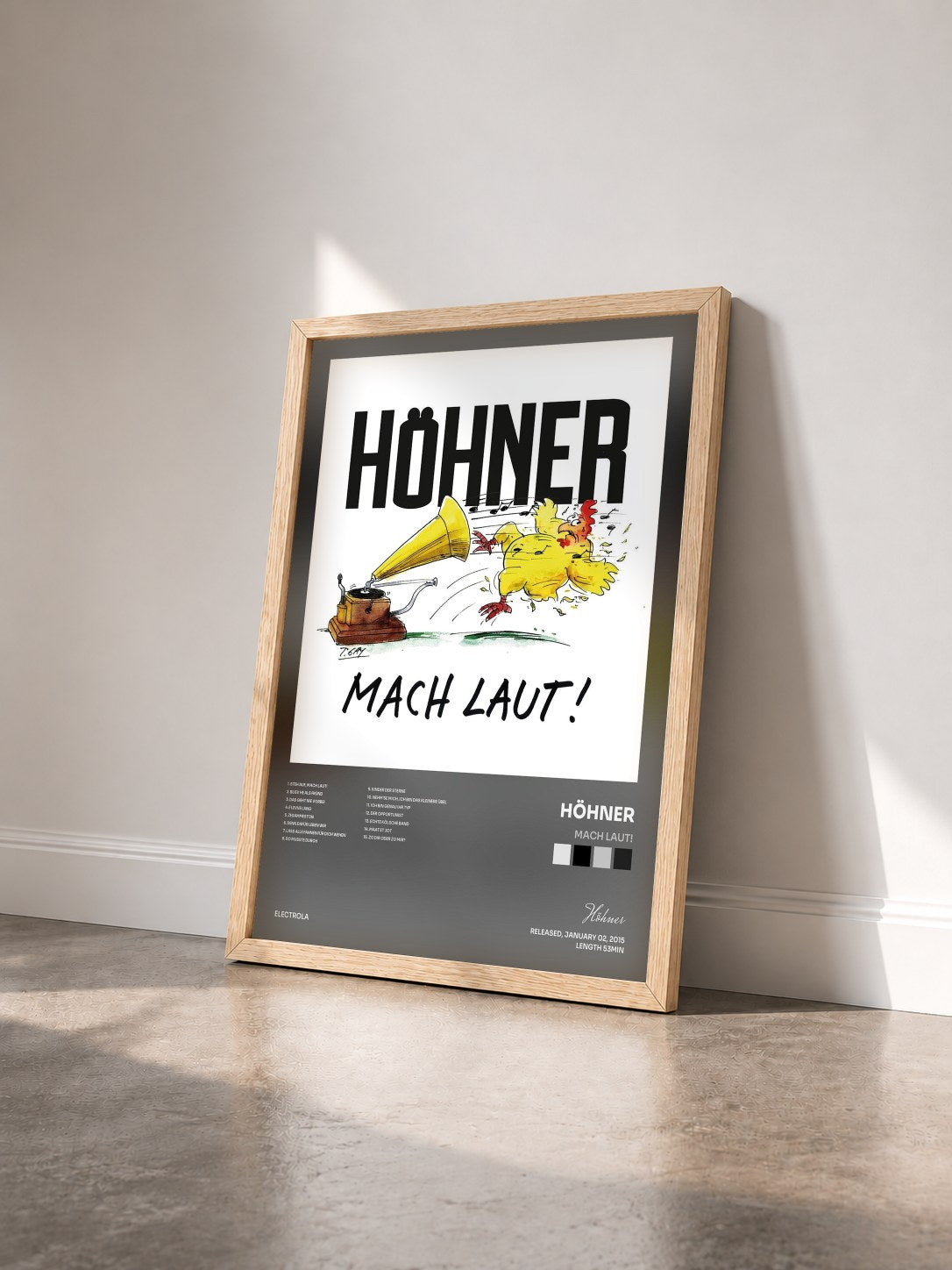 #bois Tableau de l'album Mach laut! de Höhner vu de trois quarts, cadre en bois brut