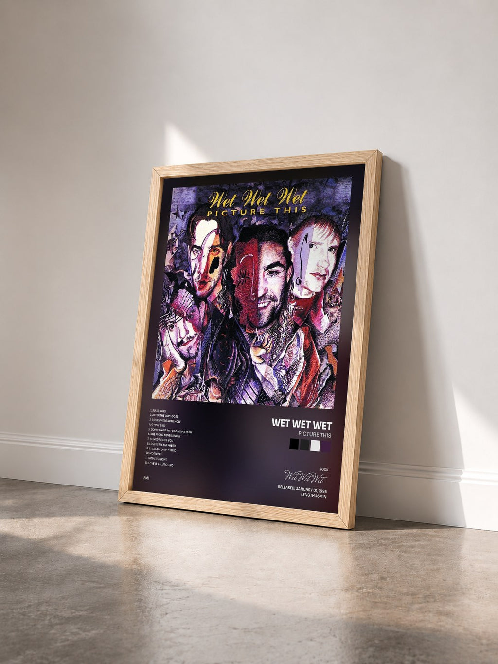 #bois Tableau de l'album Picture This de Wet Wet Wet vu de trois quarts, cadre en bois brut