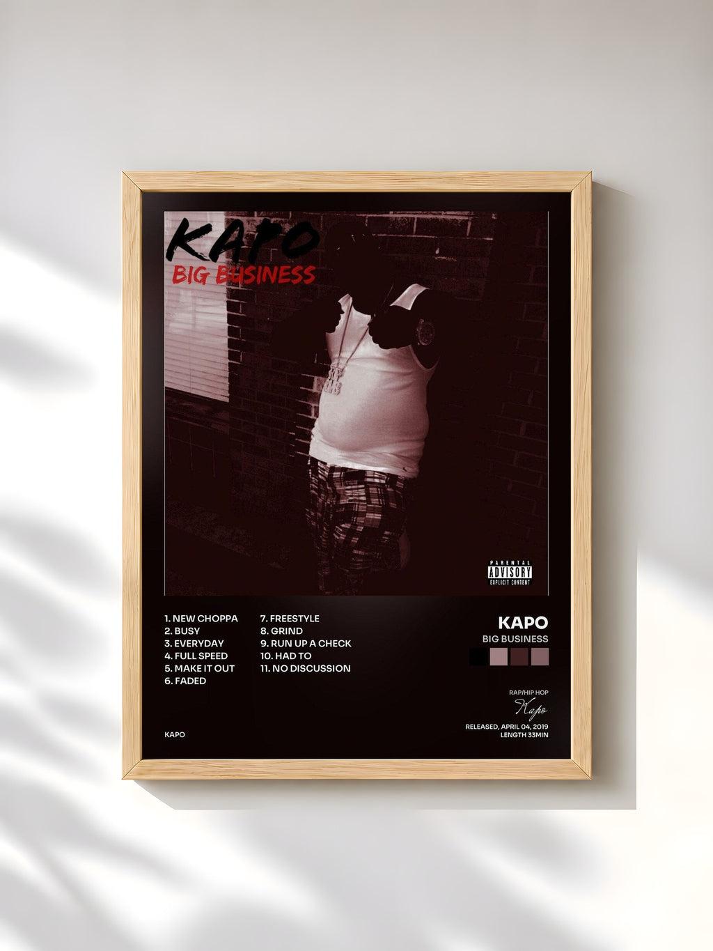 #bois Tableau de l'album Big Business de Kapo, cadre en bois brut, imprimé et encadré en France