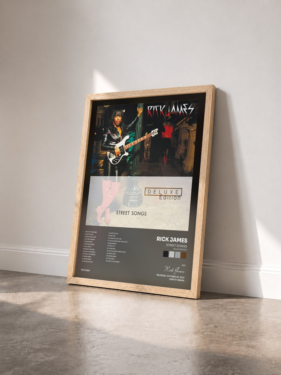 #bois Tableau de l'album Street Songs (Deluxe Edition) de Rick James vu de trois quarts, cadre en bois brut