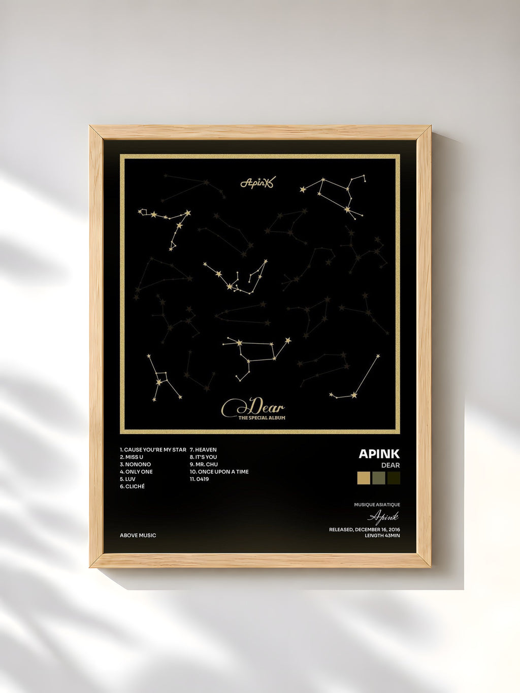 #bois Tableau de l'album Dear de Apink, cadre en bois brut, imprimé et encadré en France