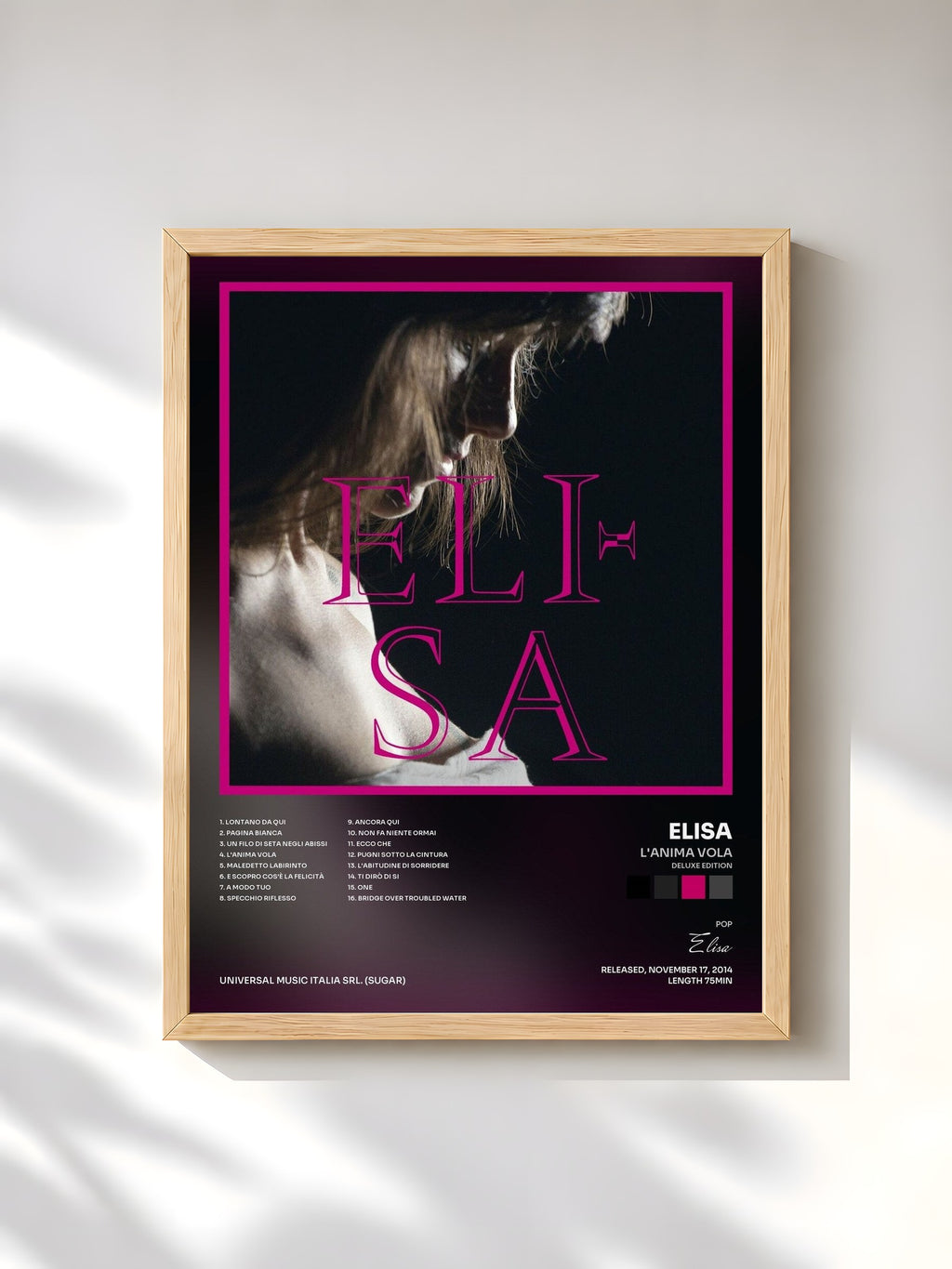 #bois Tableau de l'album L'Anima Vola (Deluxe Edition) de Elisa, cadre en bois brut, imprimé et encadré en France