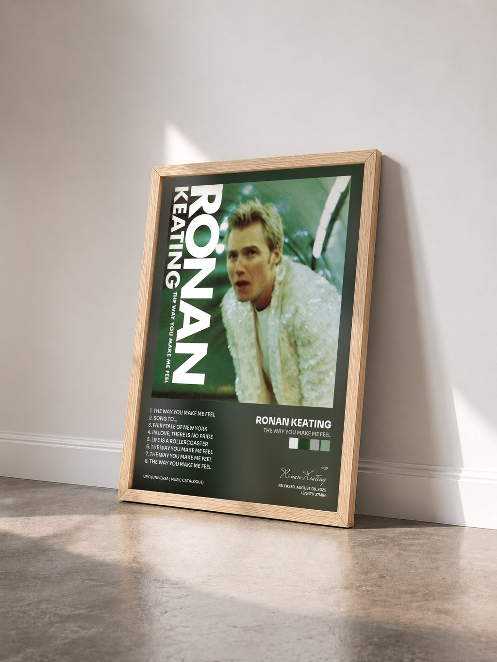 #bois Tableau de l'album The Way You Make Me Feel de Ronan Keating vu de trois quarts, cadre en bois brut