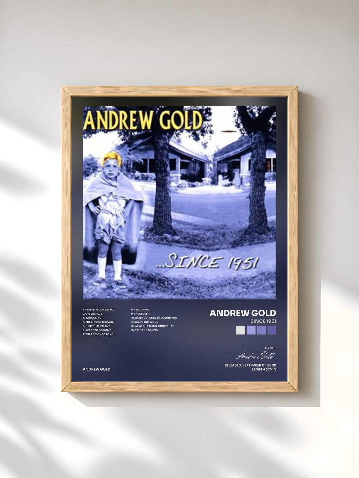 #bois Tableau de l'album Since 1951 de Andrew Gold, cadre en bois brut, imprimé et encadré en France
