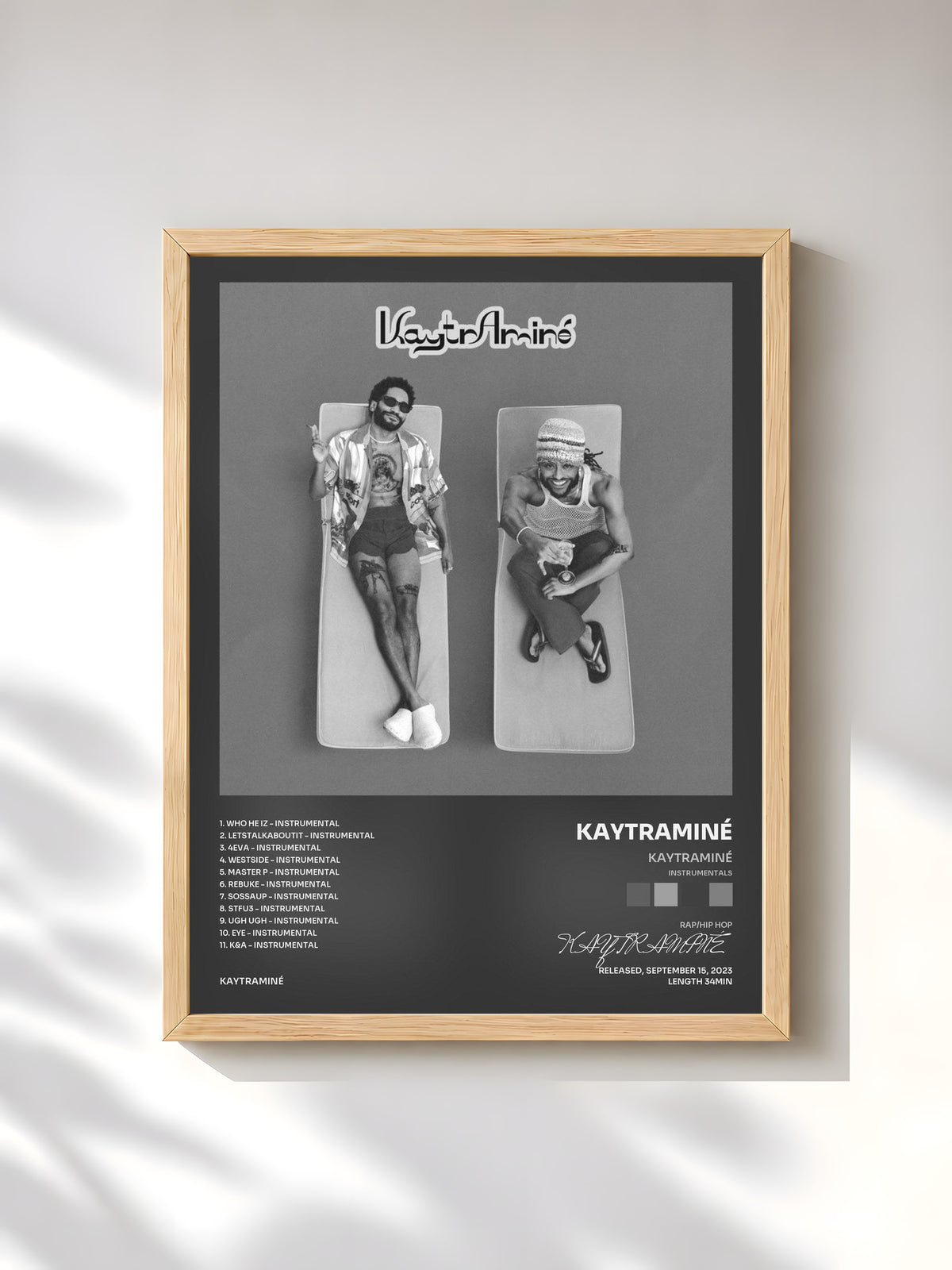 #bois Tableau de l'album KAYTRAMINÉ (Instrumentals) de KAYTRAMINÉ, cadre en bois brut, imprimé et encadré en France
