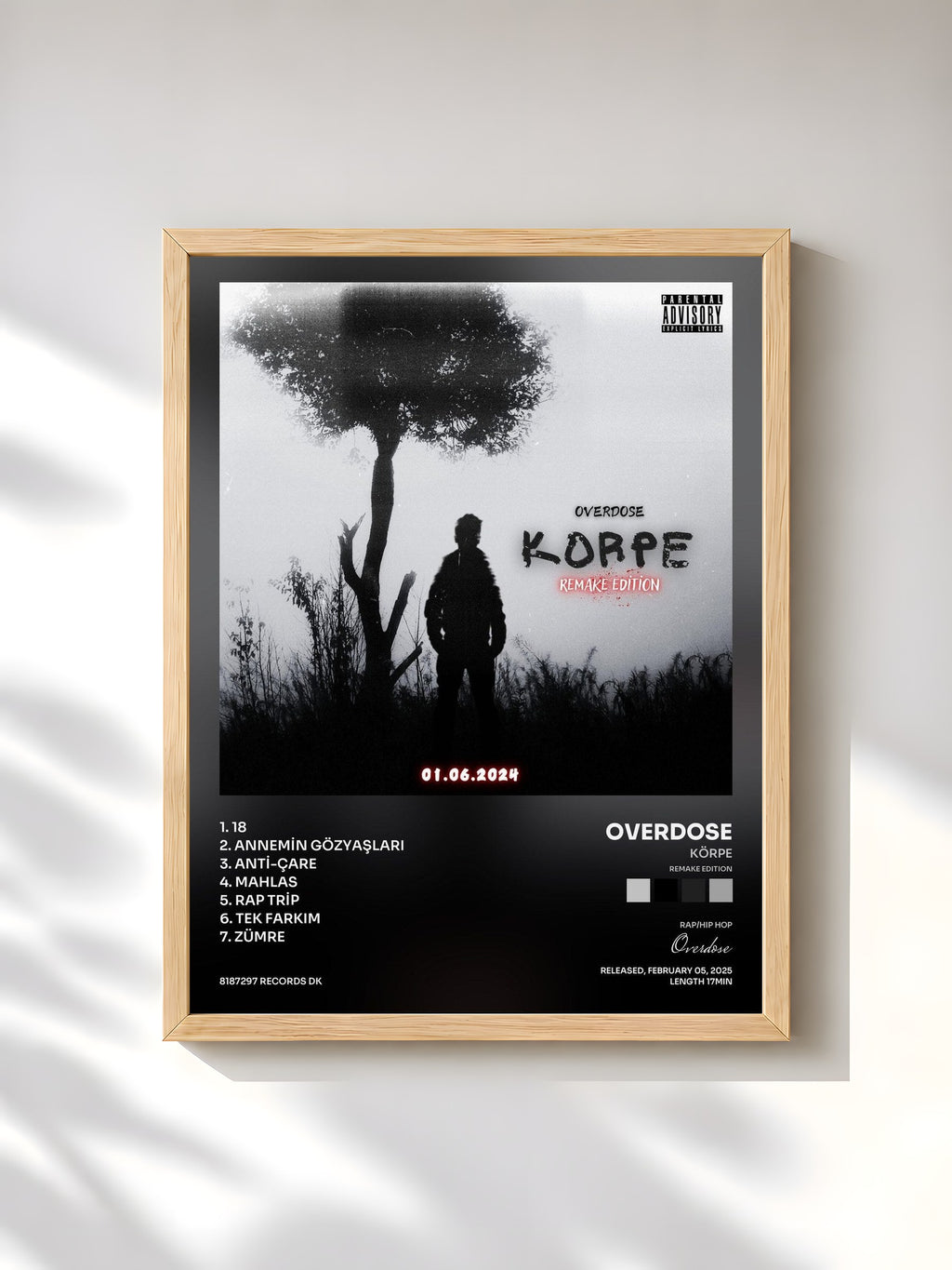 #bois Tableau de l'album KÖRPE (Remake Edition) de Overdose, cadre en bois brut, imprimé et encadré en France