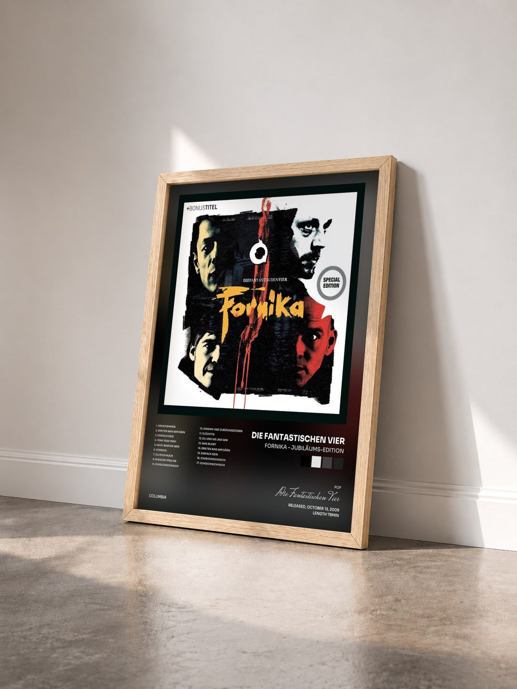 #bois Tableau de l'album Fornika - Jubiläums-Edition de Die Fantastischen Vier vu de trois quarts, cadre en bois brut