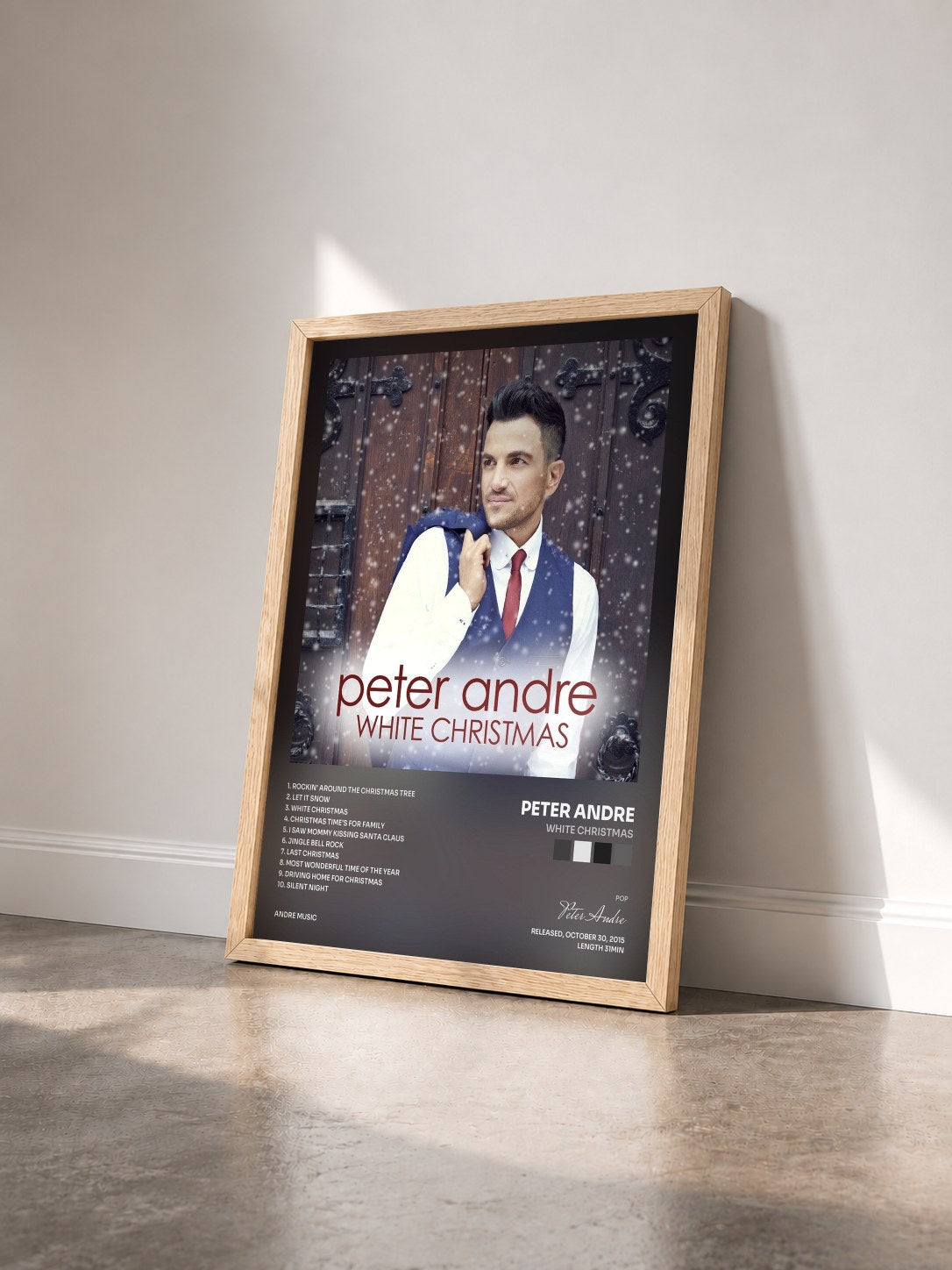 #bois Tableau de l'album White Christmas de Peter Andre vu de trois quarts, cadre en bois brut