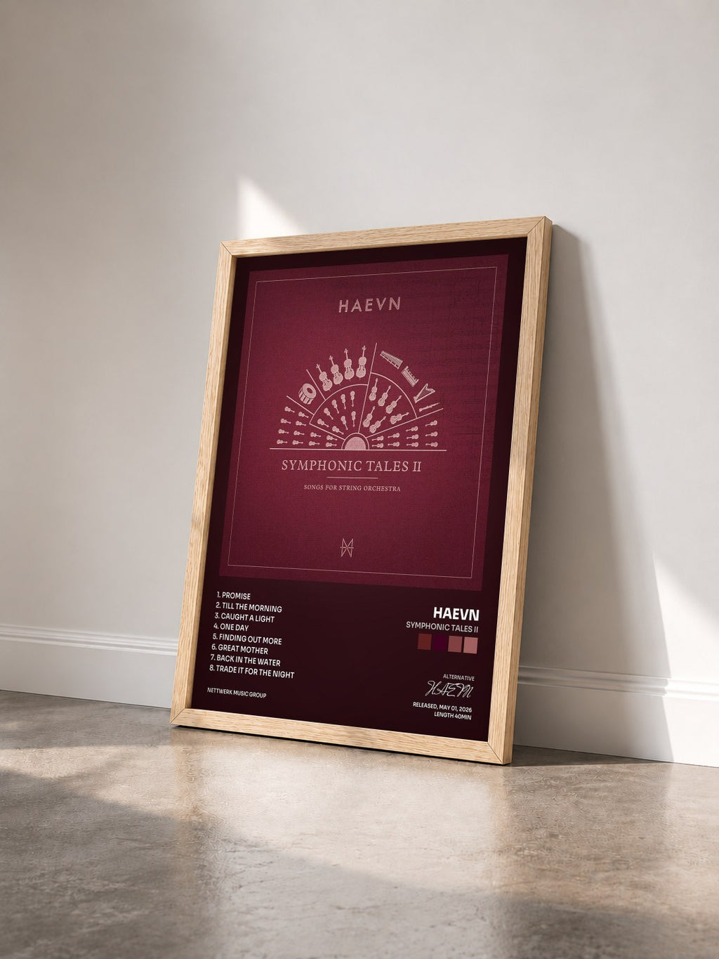 #bois Tableau de l'album Symphonic Tales II de HAEVN vu de trois quarts, cadre en bois brut