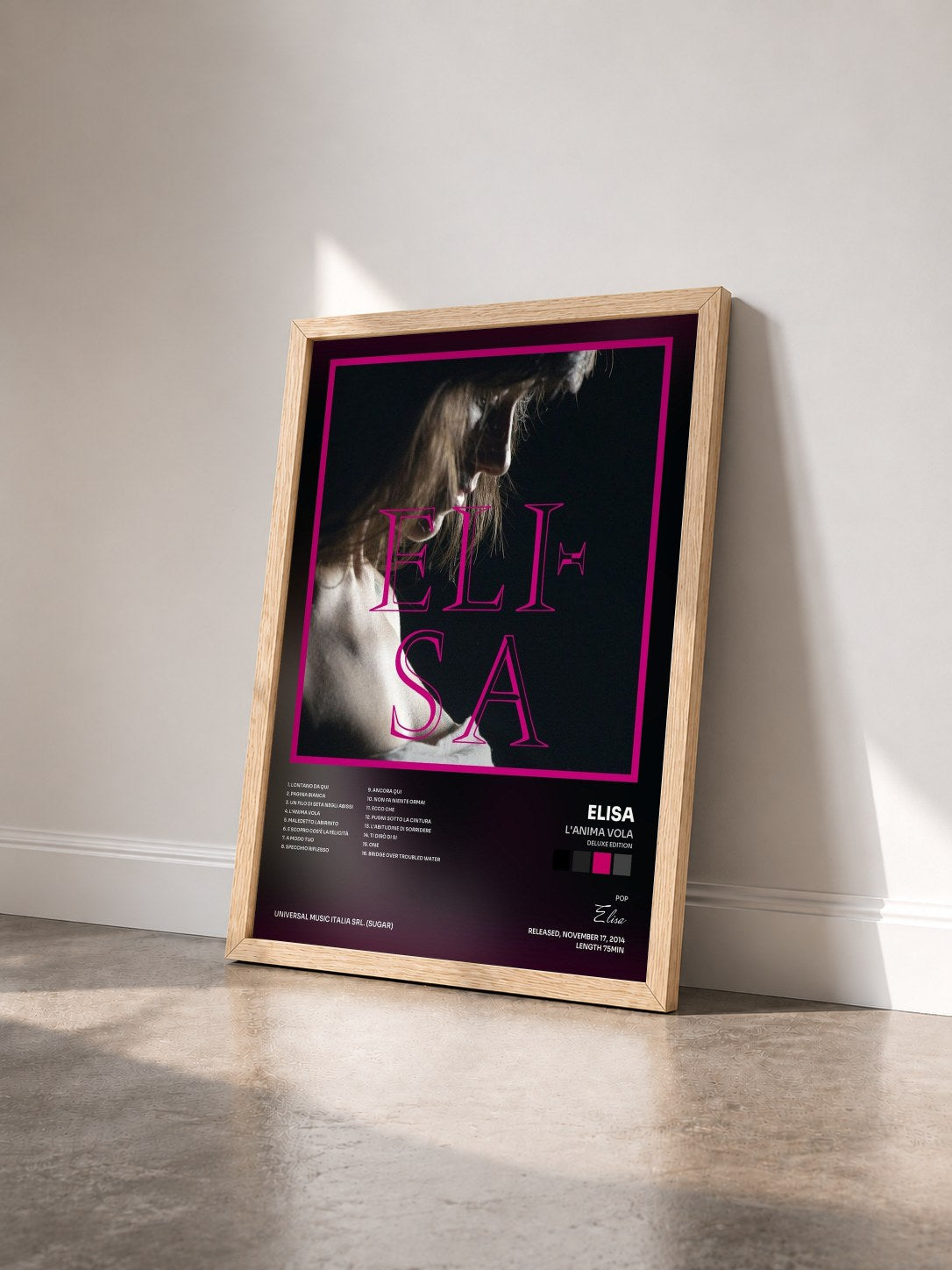 #bois Tableau de l'album L'Anima Vola (Deluxe Edition) de Elisa vu de trois quarts, cadre en bois brut