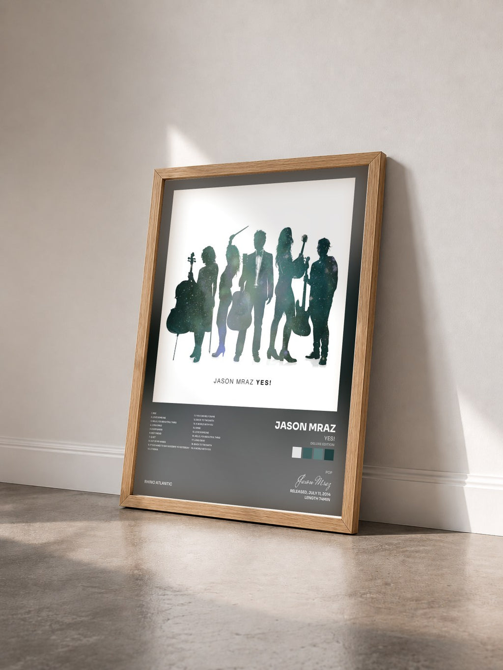 #bois Tableau de l'album Yes! (Deluxe Edition) de Jason Mraz vu de trois quarts, cadre en bois brut