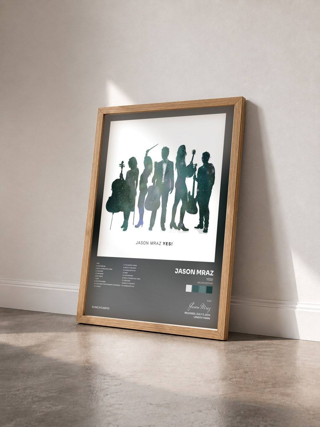 #bois Tableau de l'album Yes! (Deluxe Edition) de Jason Mraz vu de trois quarts, cadre en bois brut