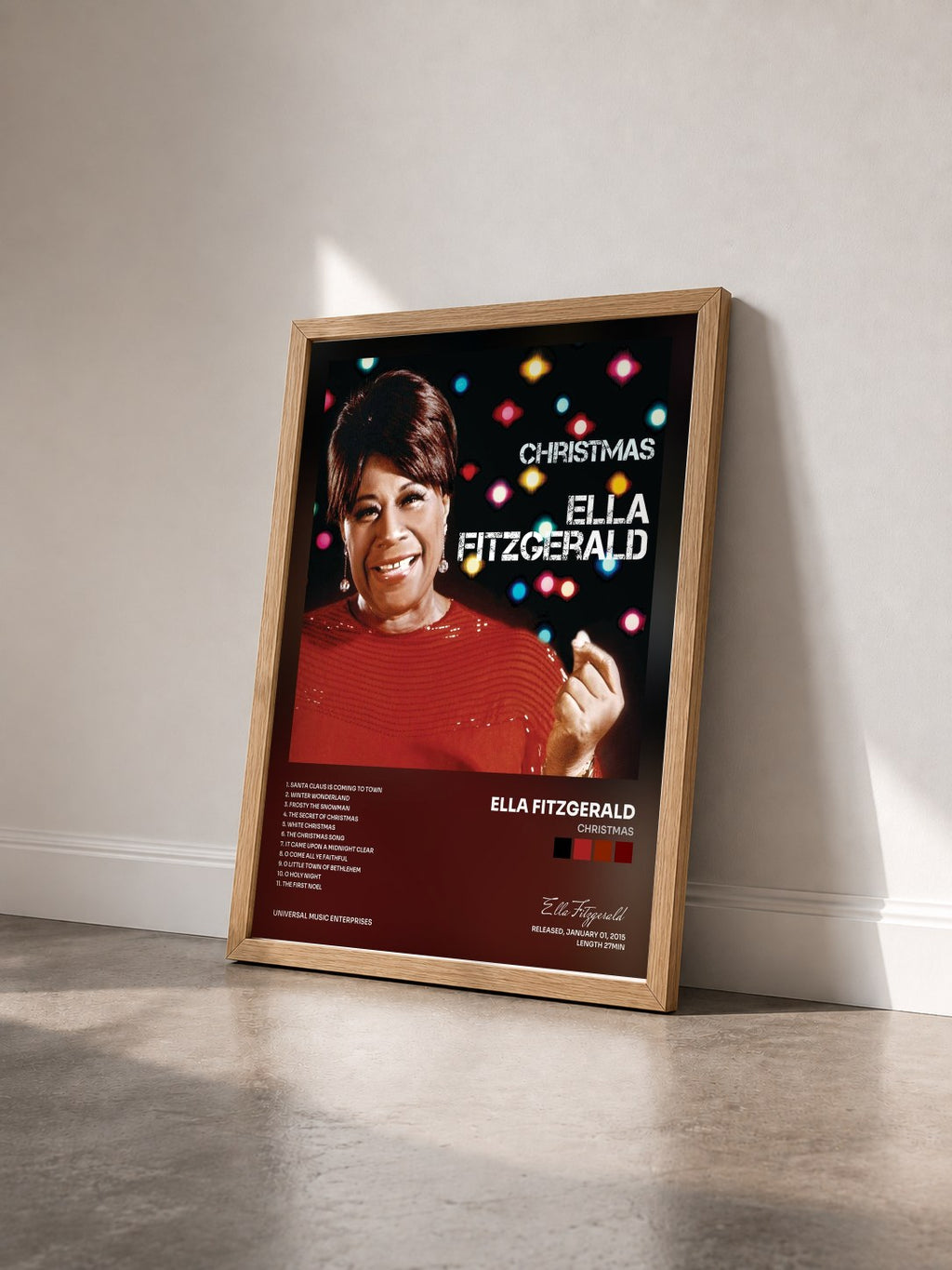 #bois Tableau de l'album Christmas de Ella Fitzgerald vu de trois quarts, cadre en bois brut