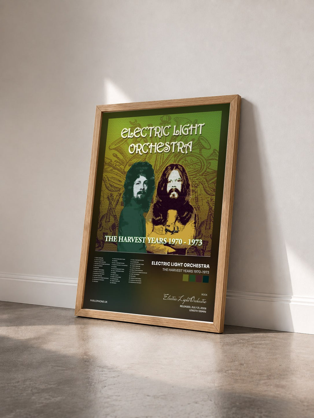 #bois Tableau de l'album The Harvest Years 1970-1973 de Electric Light Orchestra vu de trois quarts, cadre en bois brut