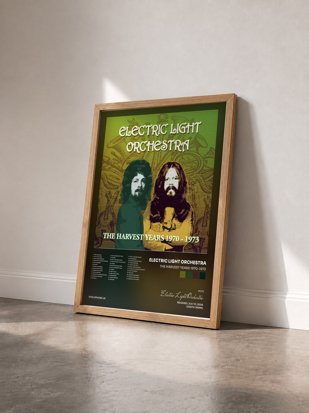 #bois Tableau de l'album The Harvest Years 1970-1973 de Electric Light Orchestra vu de trois quarts, cadre en bois brut