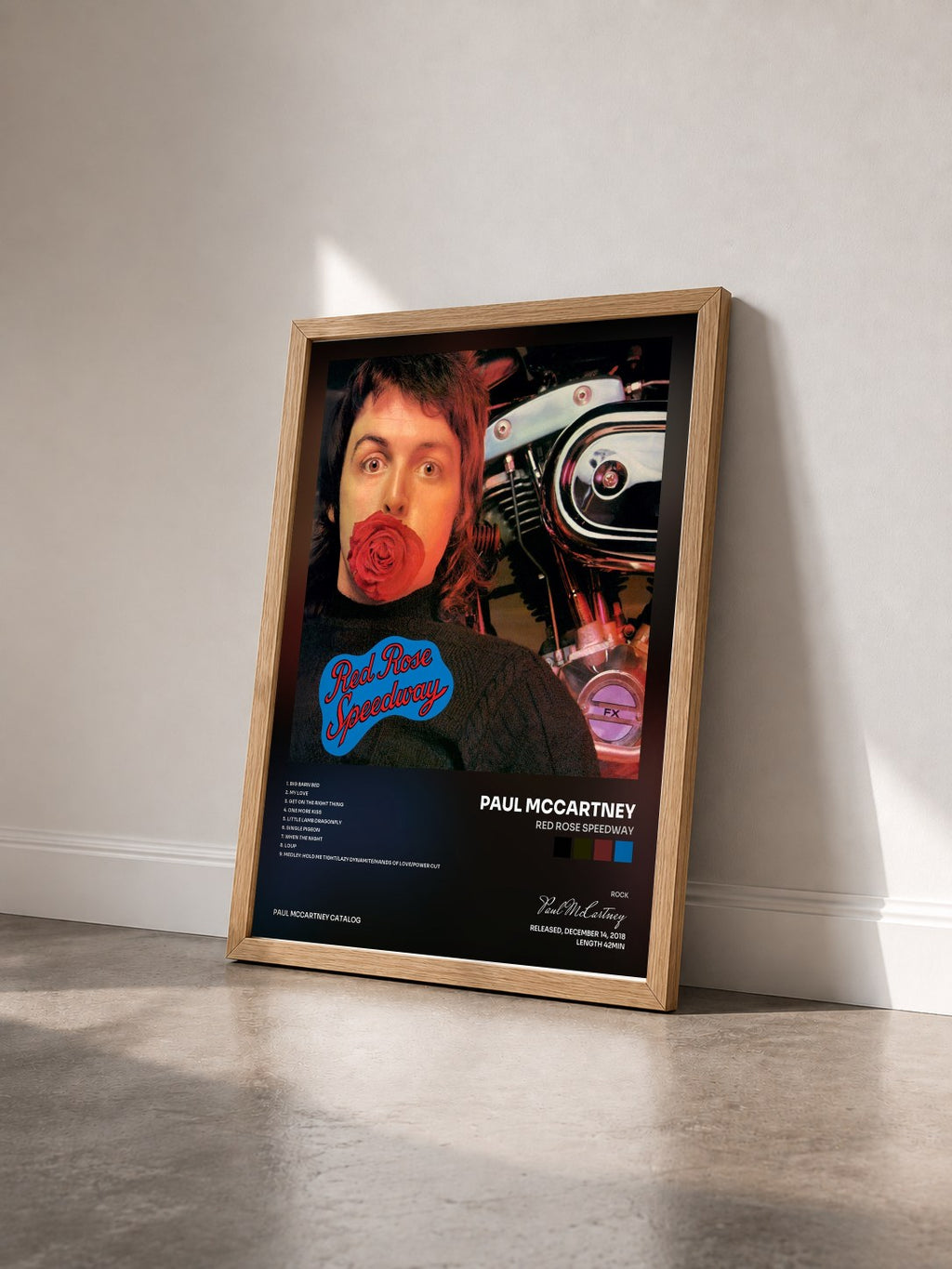 #bois Tableau de l'album Red Rose Speedway de Paul McCartney vu de trois quarts, cadre en bois brut