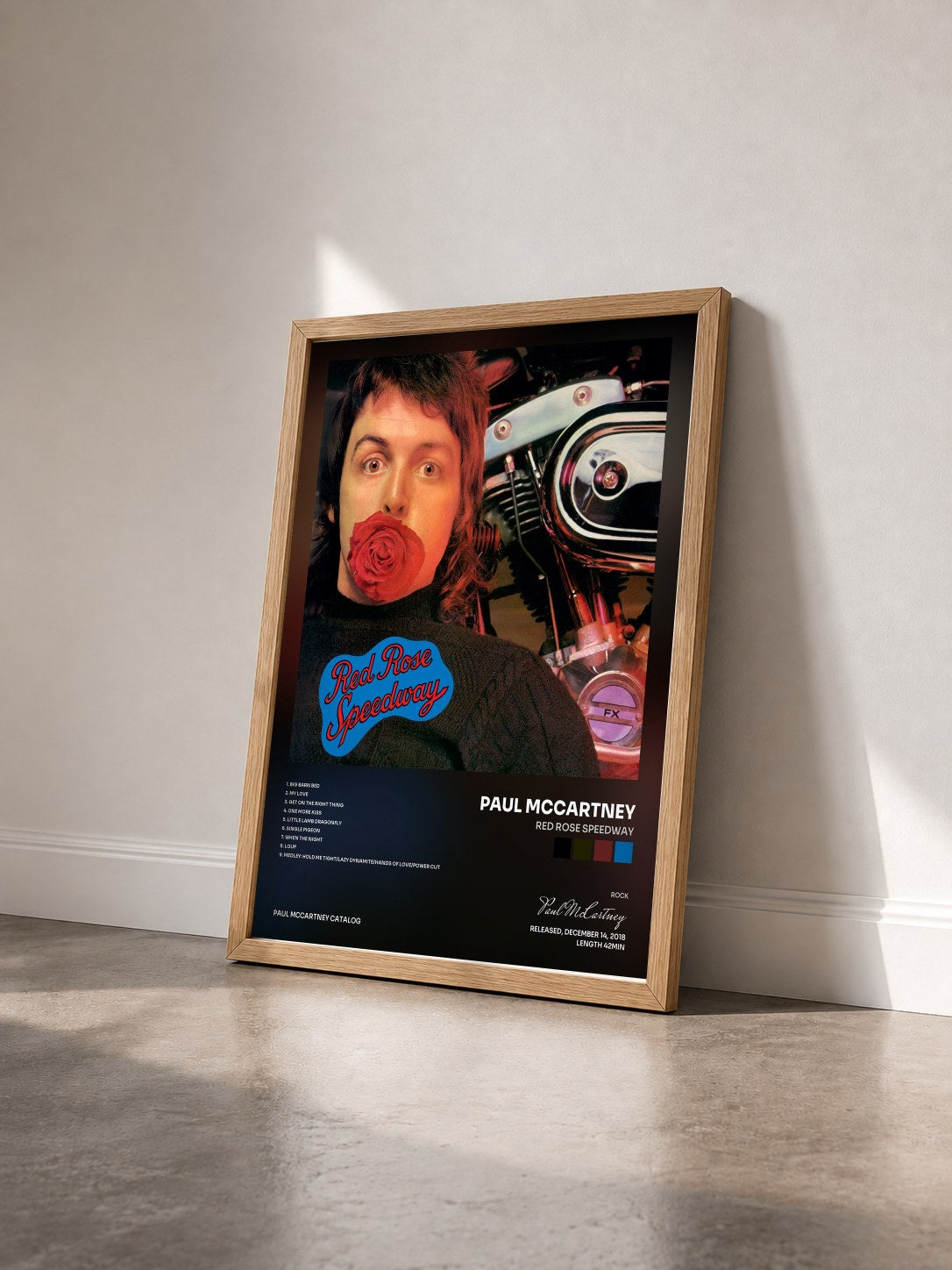 #bois Tableau de l'album Red Rose Speedway de Paul McCartney vu de trois quarts, cadre en bois brut