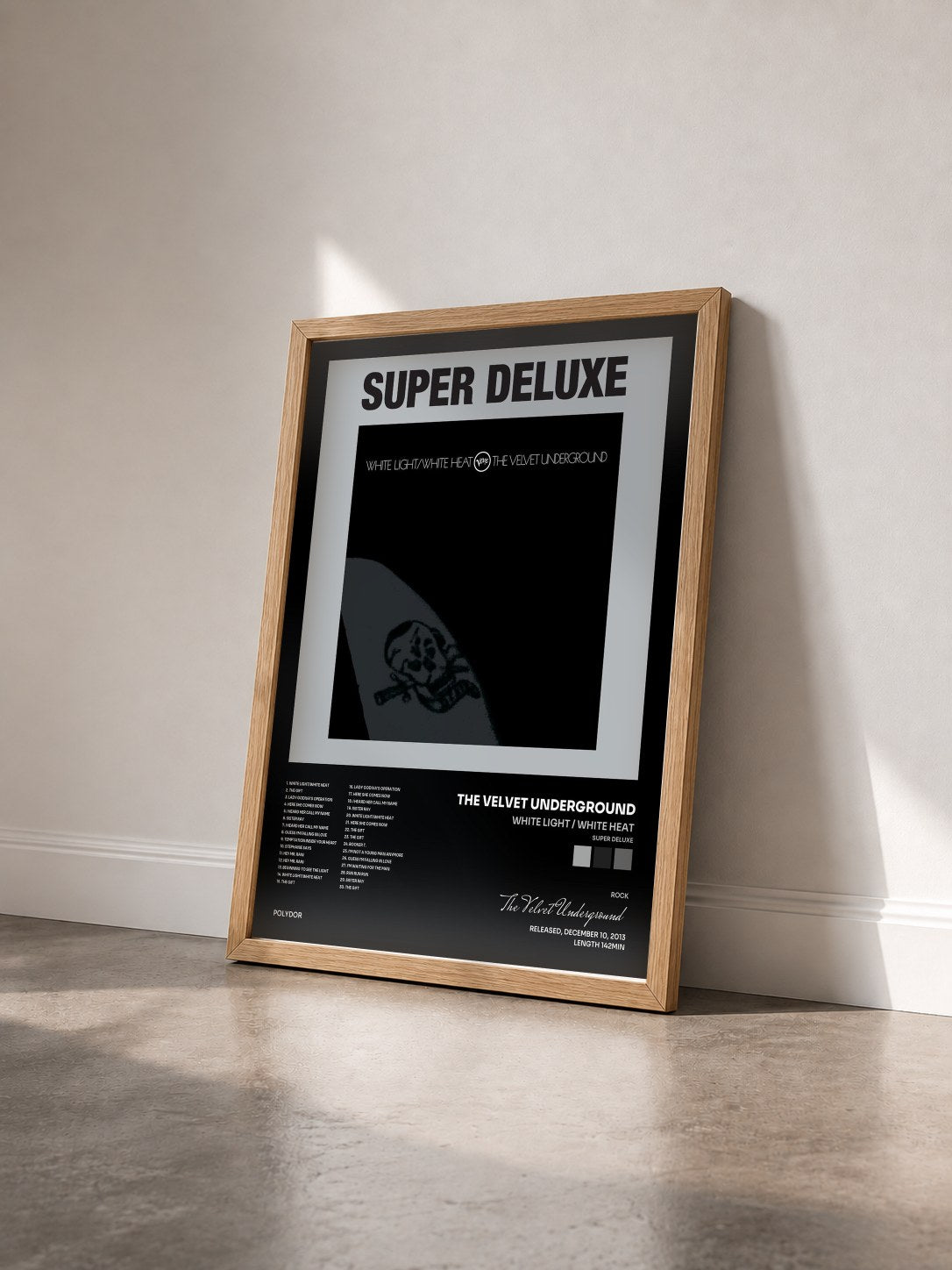 #bois Tableau de l'album White Light / White Heat (Super Deluxe) de The Velvet Underground vu de trois quarts, cadre en bois brut