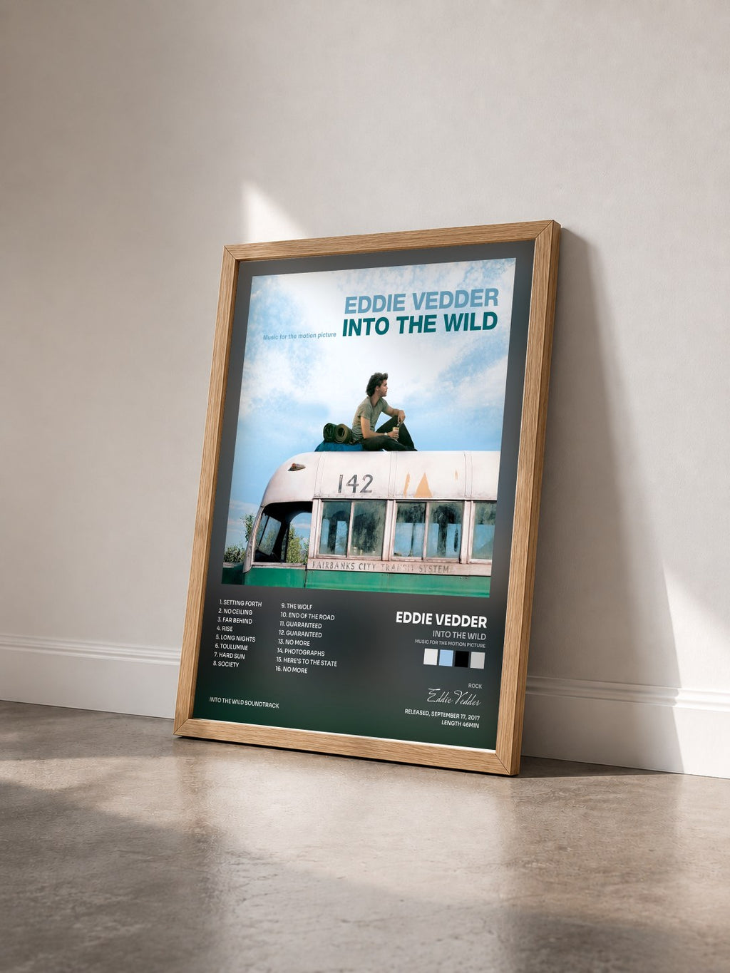 #bois Tableau de l'album Into The Wild (Music For The Motion Picture) de Eddie Vedder vu de trois quarts, cadre en bois brut