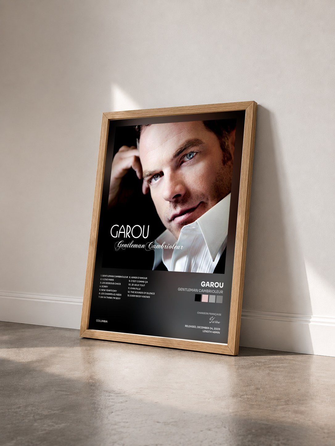 #bois Tableau de l'album Gentleman Cambrioleur de Garou vu de trois quarts, cadre en bois brut