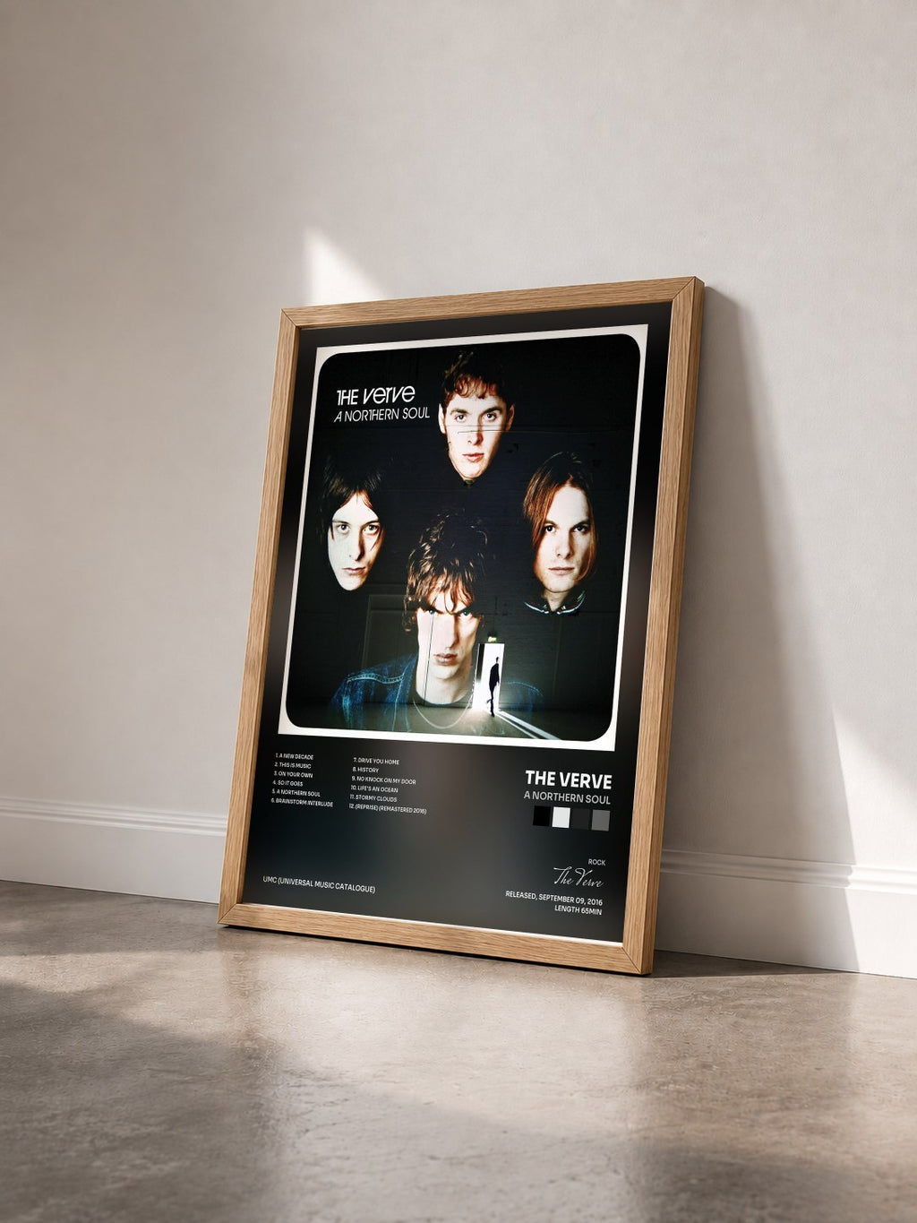 #bois Tableau de l'album A Northern Soul de The Verve vu de trois quarts, cadre en bois brut