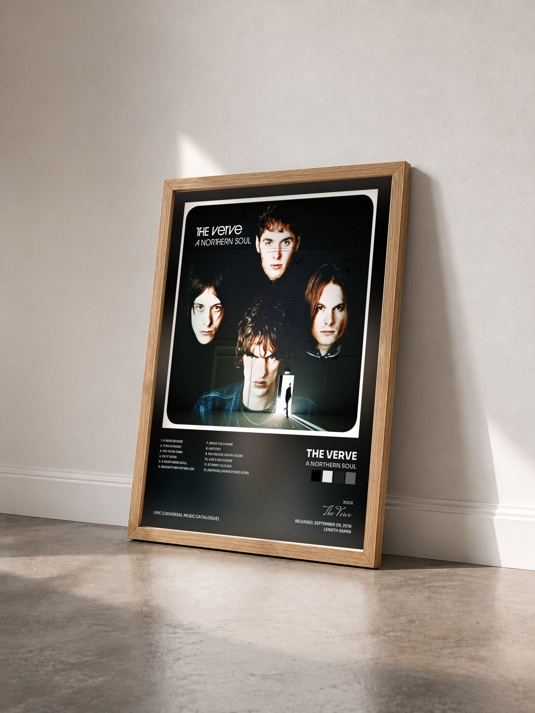 #bois Tableau de l'album A Northern Soul de The Verve vu de trois quarts, cadre en bois brut