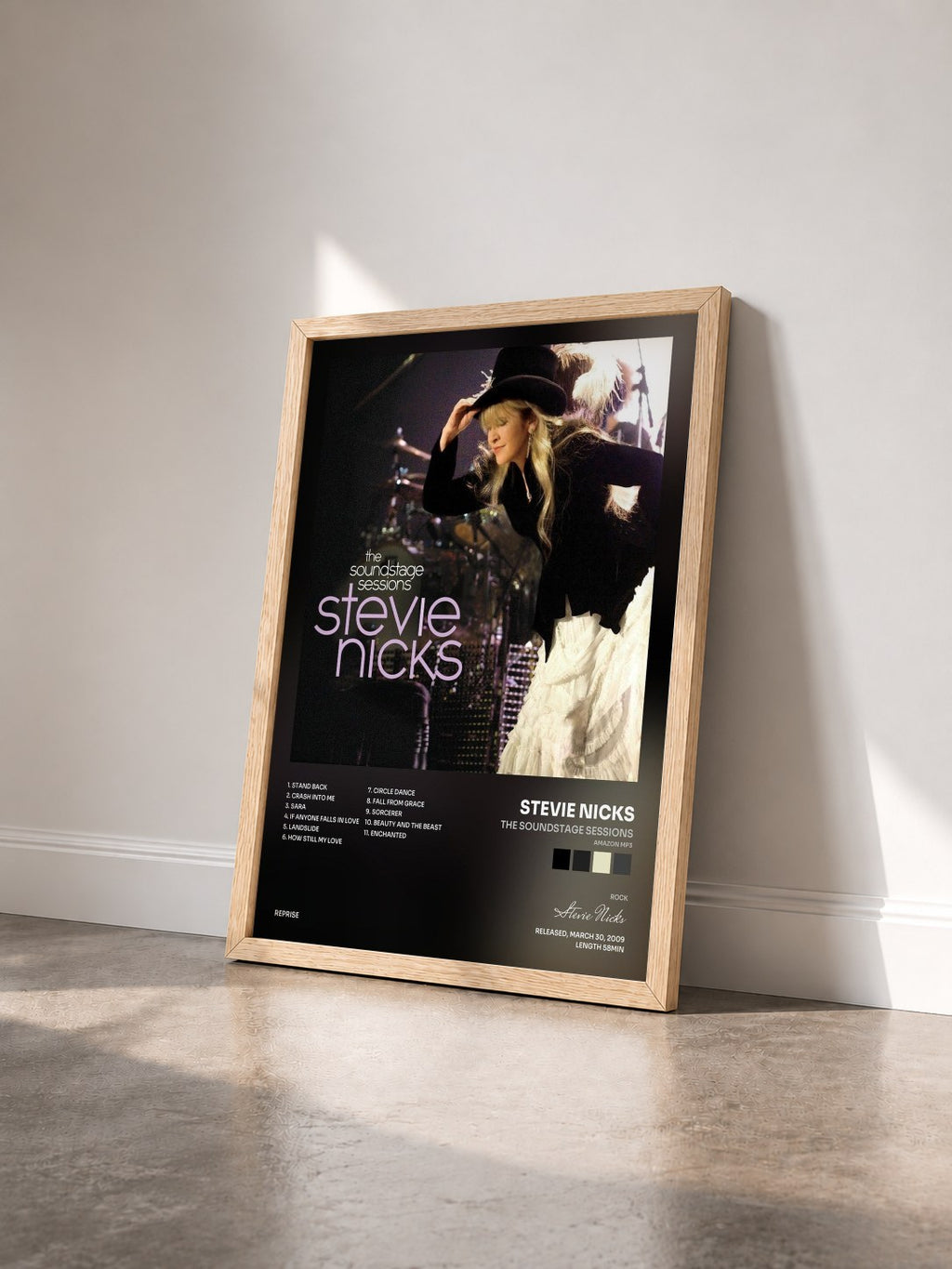 #bois Tableau de l'album The Soundstage Sessions (Amazon MP3) de Stevie Nicks vu de trois quarts, cadre en bois brut