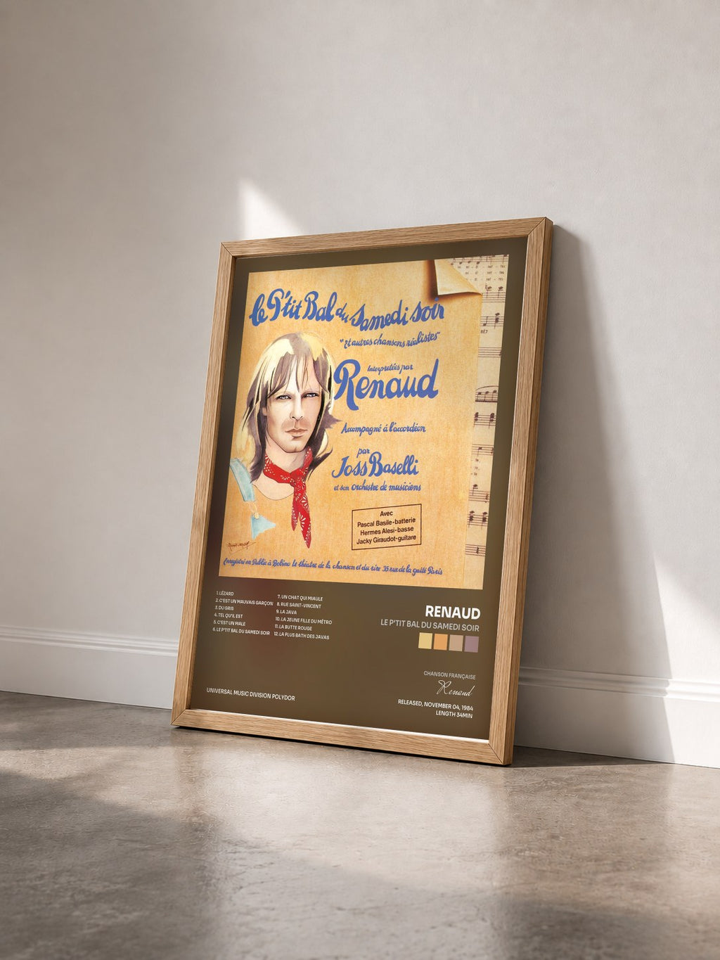 #bois Tableau de l'album Le P'tit Bal Du Samedi Soir de Renaud vu de trois quarts, cadre en bois brut