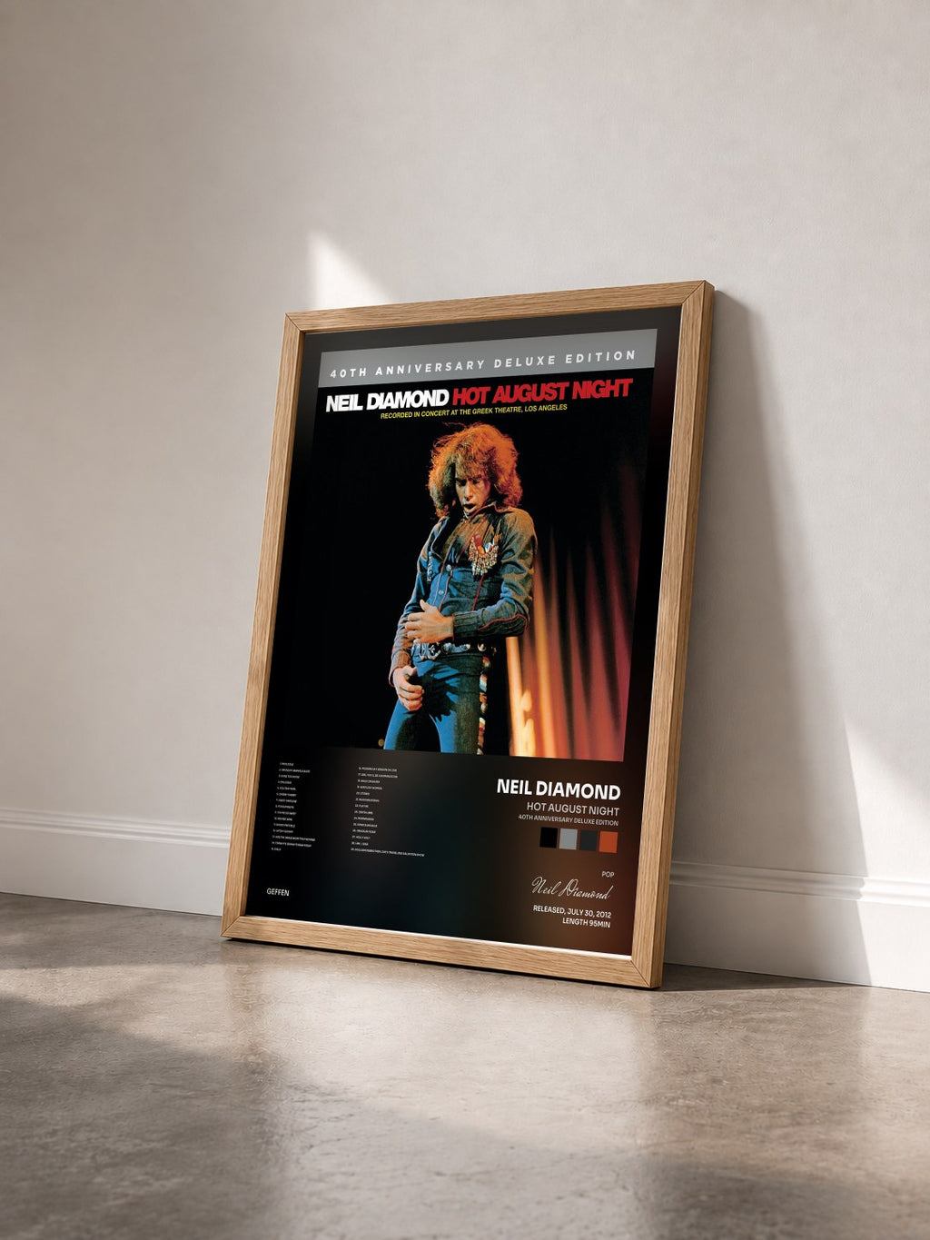 #bois Tableau de l'album Hot August Night (40th Anniversary Deluxe Edition) de Neil Diamond vu de trois quarts, cadre en bois brut