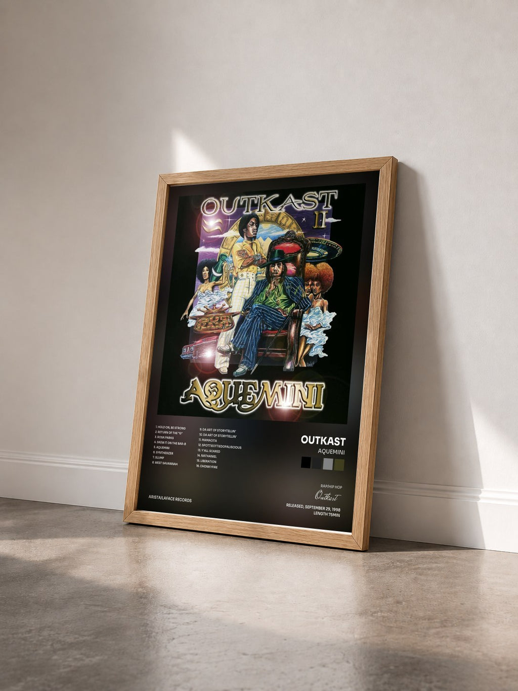 #bois Tableau de l'album Aquemini de Outkast vu de trois quarts, cadre en bois brut