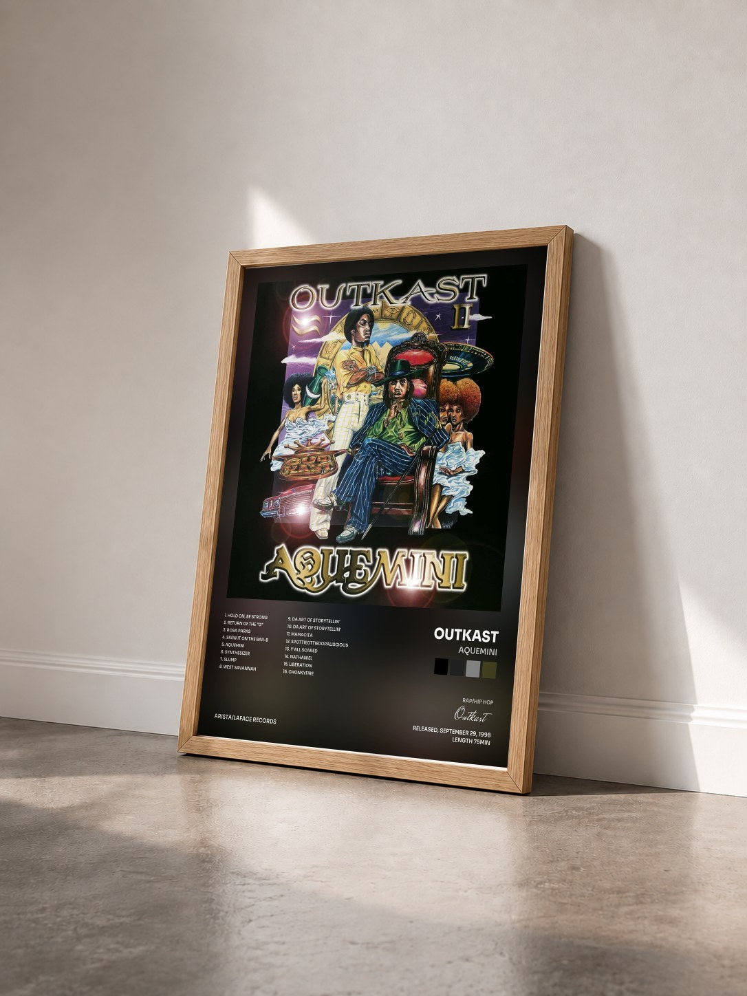 #bois Tableau de l'album Aquemini de Outkast vu de trois quarts, cadre en bois brut
