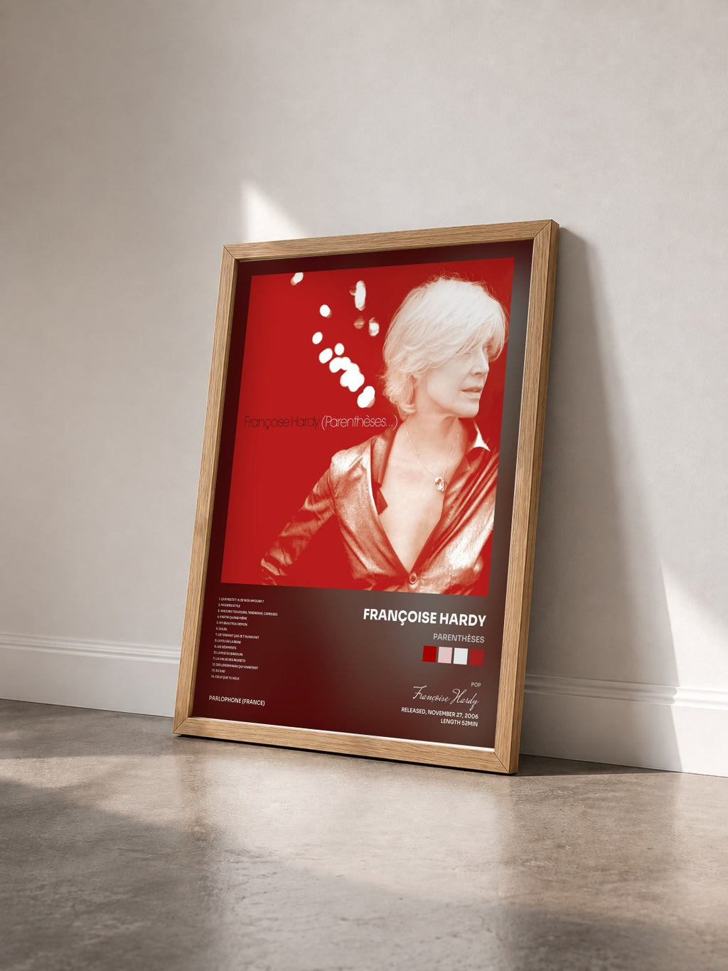 #bois Tableau de l'album Parenthèses de Françoise Hardy vu de trois quarts, cadre en bois brut