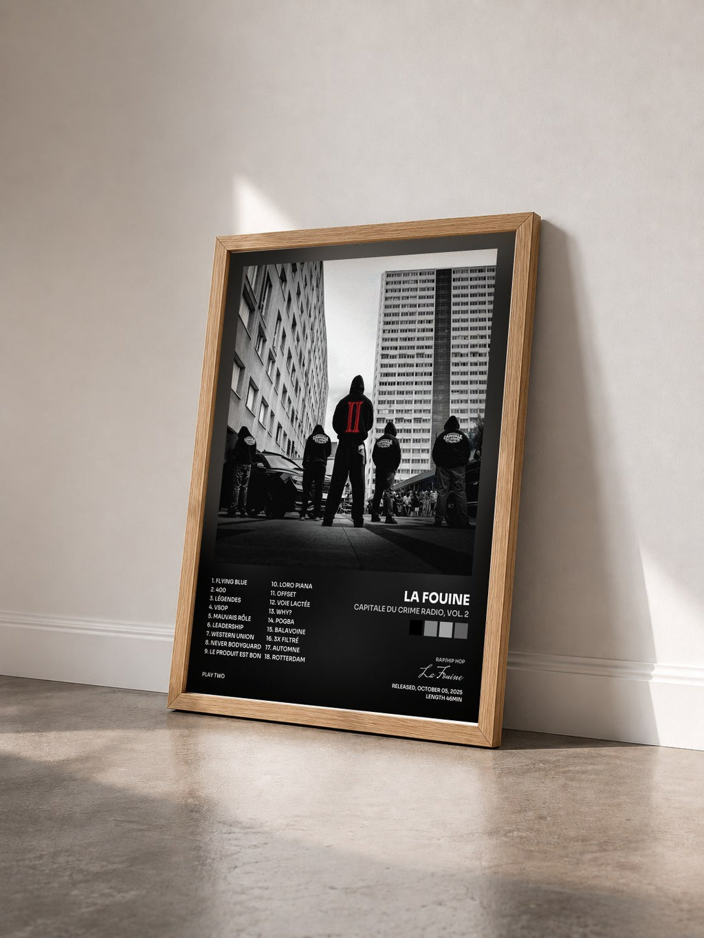 #bois Tableau de l'album CAPITALE DU CRIME RADIO, vol. 2 de La Fouine vu de trois quarts, cadre en bois brut