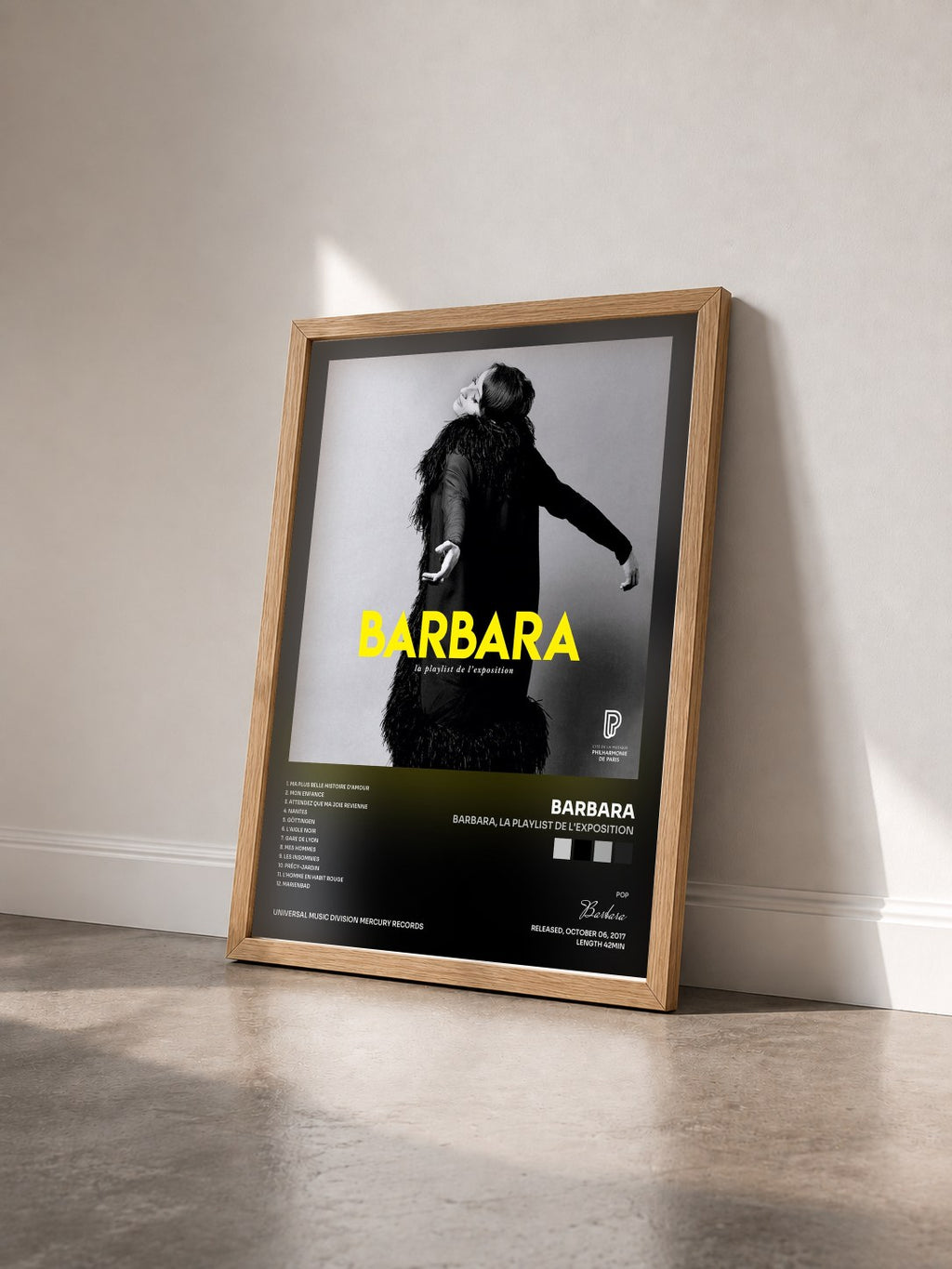#bois Tableau de l'album Barbara, la playlist de l'exposition de Barbara vu de trois quarts, cadre en bois brut