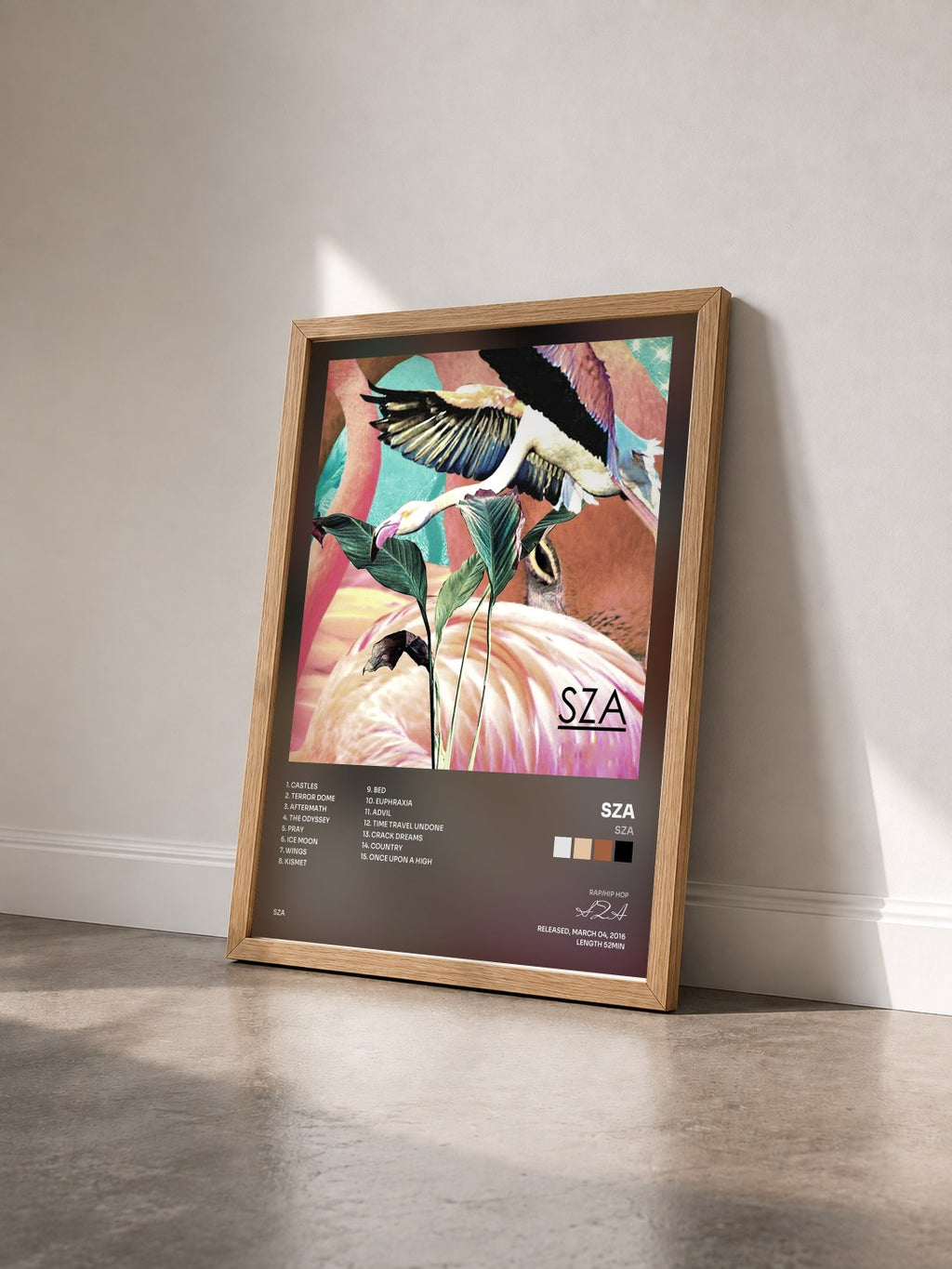 #bois Tableau de l'album SZA de SZA vu de trois quarts, cadre en bois brut