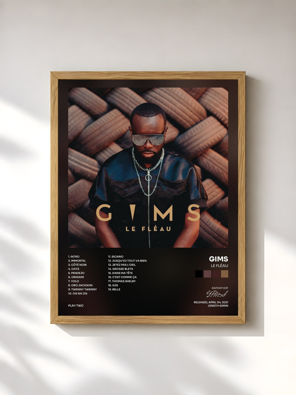 #bois Tableau de l'album LE FLÉAU de GIMS, cadre en bois brut, imprimé et encadré en France