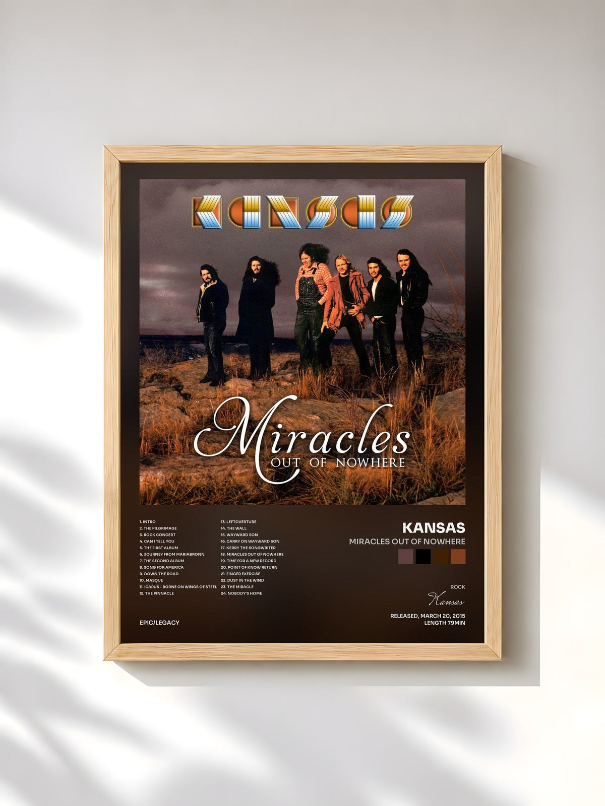#bois Tableau de l'album Miracles Out of Nowhere de Kansas, cadre en bois brut, imprimé et encadré en France