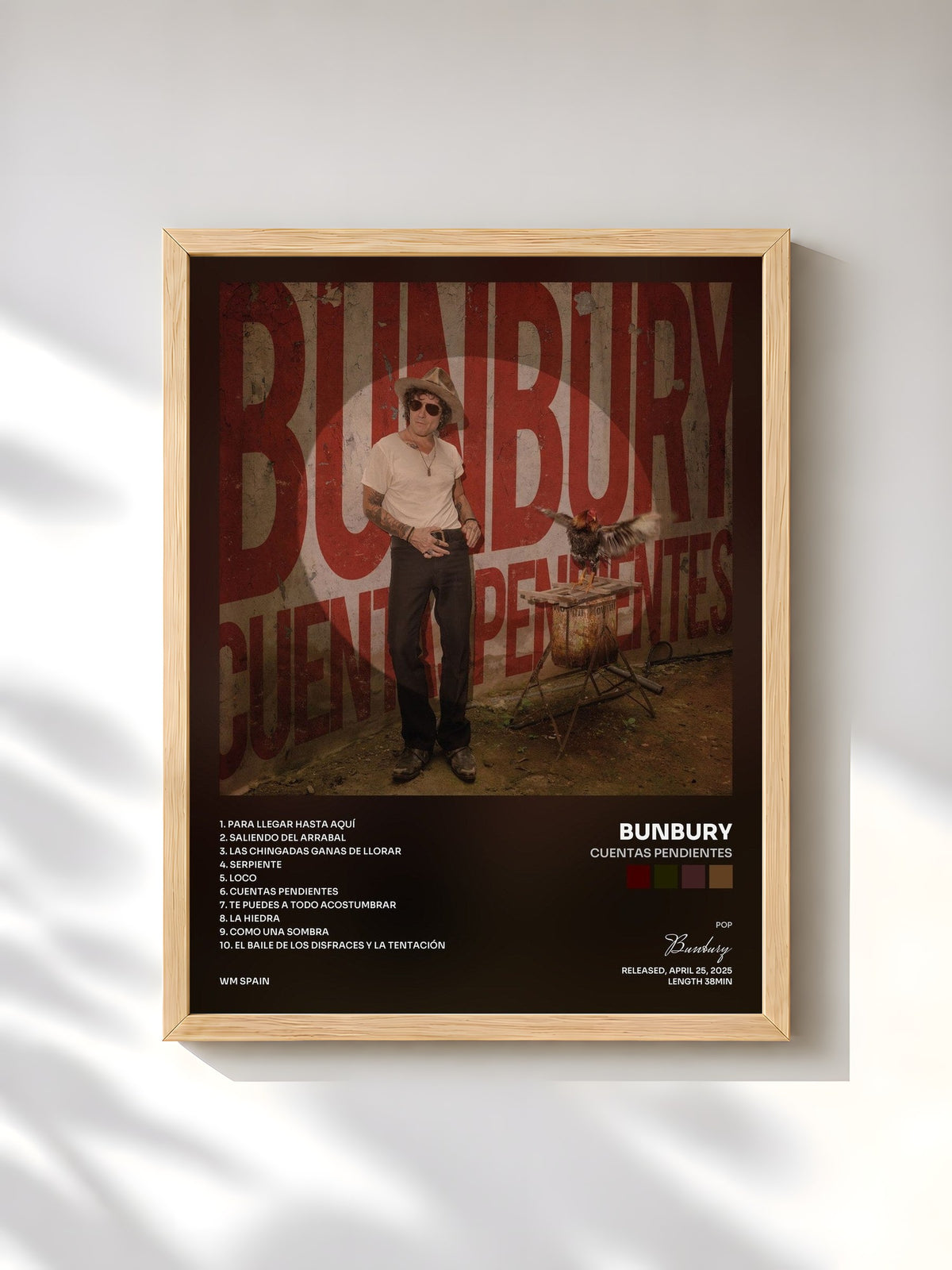 #bois Tableau de l'album Cuentas pendientes de Bunbury, cadre en bois brut, imprimé et encadré en France