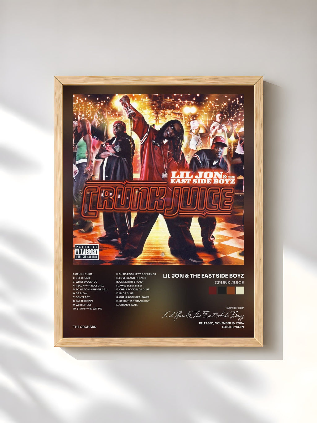 #bois Tableau de l'album Crunk Juice de Lil Jon & The East Side Boyz, cadre en bois brut, imprimé et encadré en France