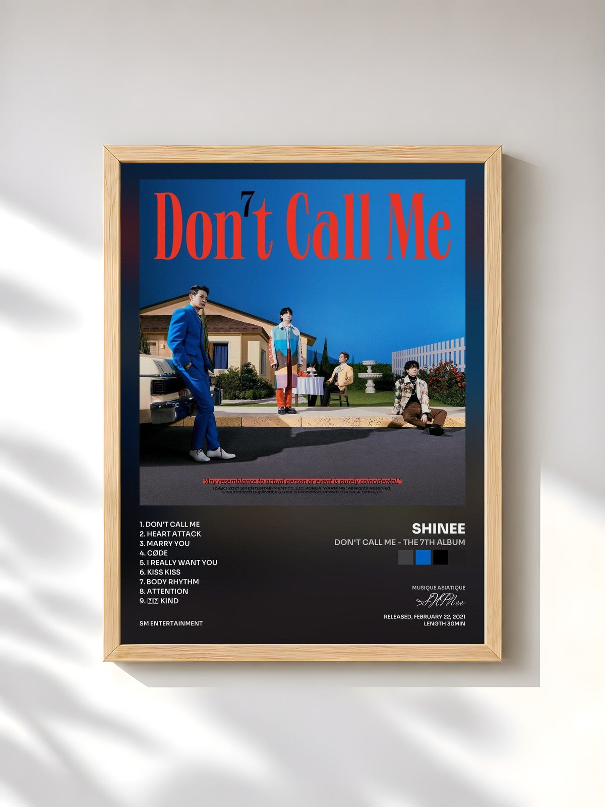 #bois Tableau de l'album Don't Call Me - The 7th Album de SHINee, cadre en bois brut, imprimé et encadré en France