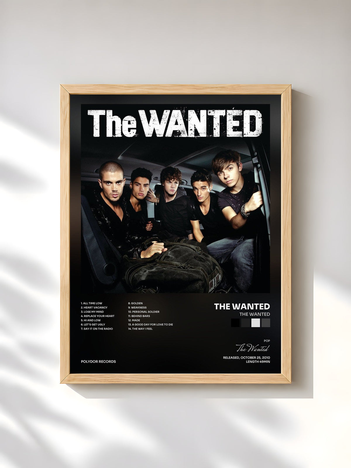 #bois Tableau de l'album The Wanted de The Wanted, cadre en bois brut, imprimé et encadré en France