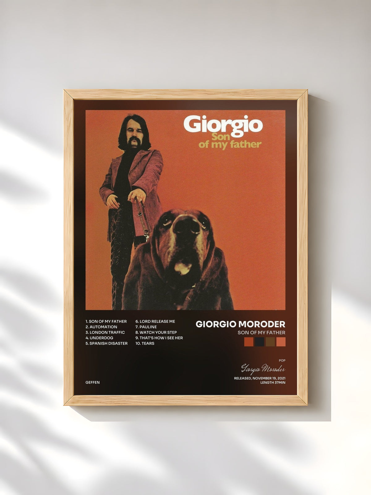 #bois Tableau de l'album Son Of My Father de Giorgio Moroder, cadre en bois brut, imprimé et encadré en France