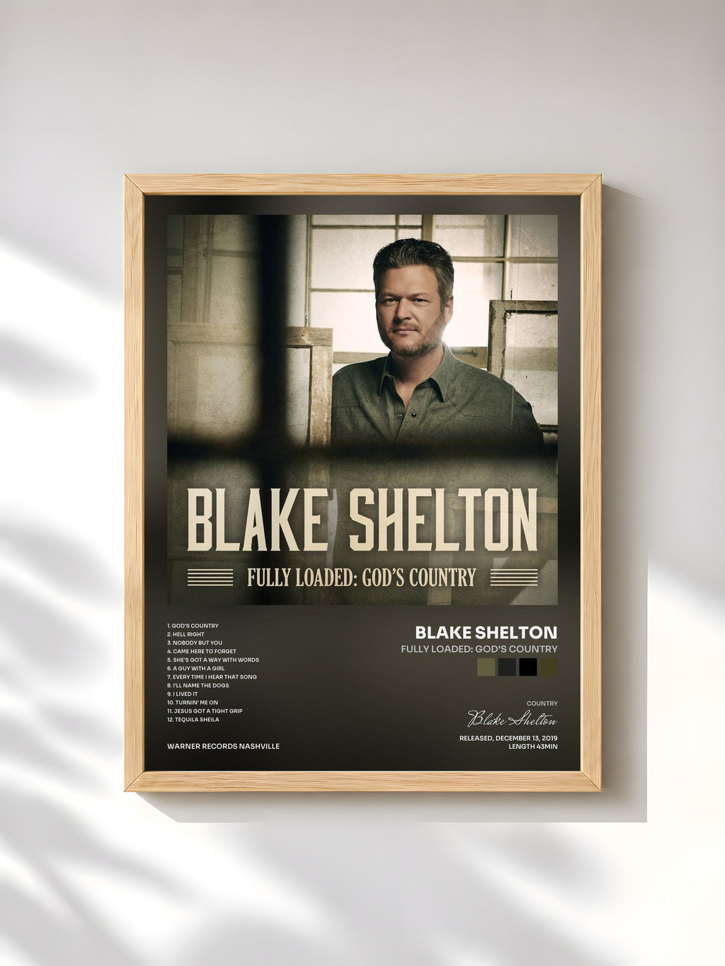 #bois Tableau de l'album Fully Loaded: God's Country de Blake Shelton, cadre en bois brut, imprimé et encadré en France